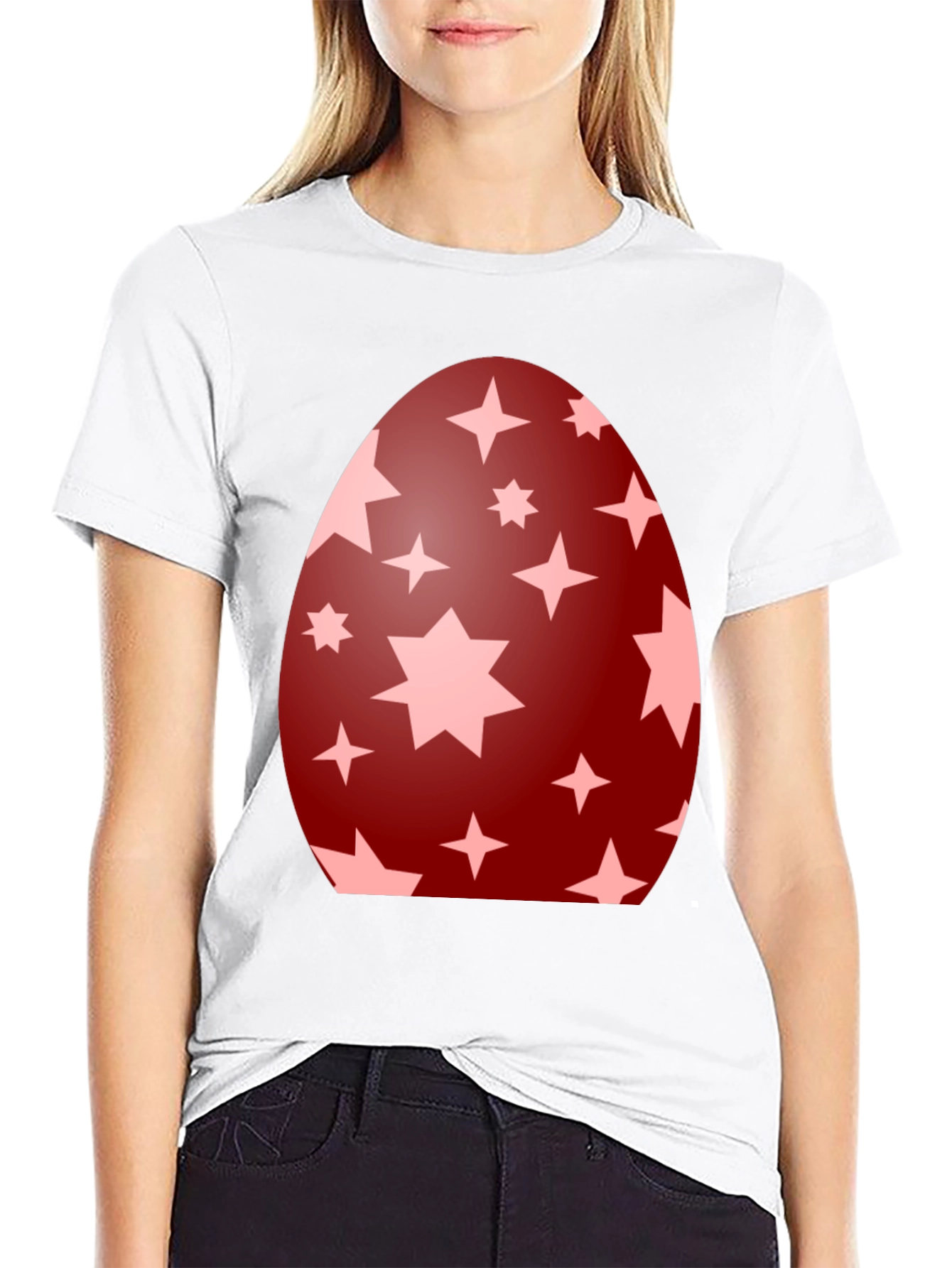 Camiseta Negra con Diseño de Huevo de Pascua Estrellado