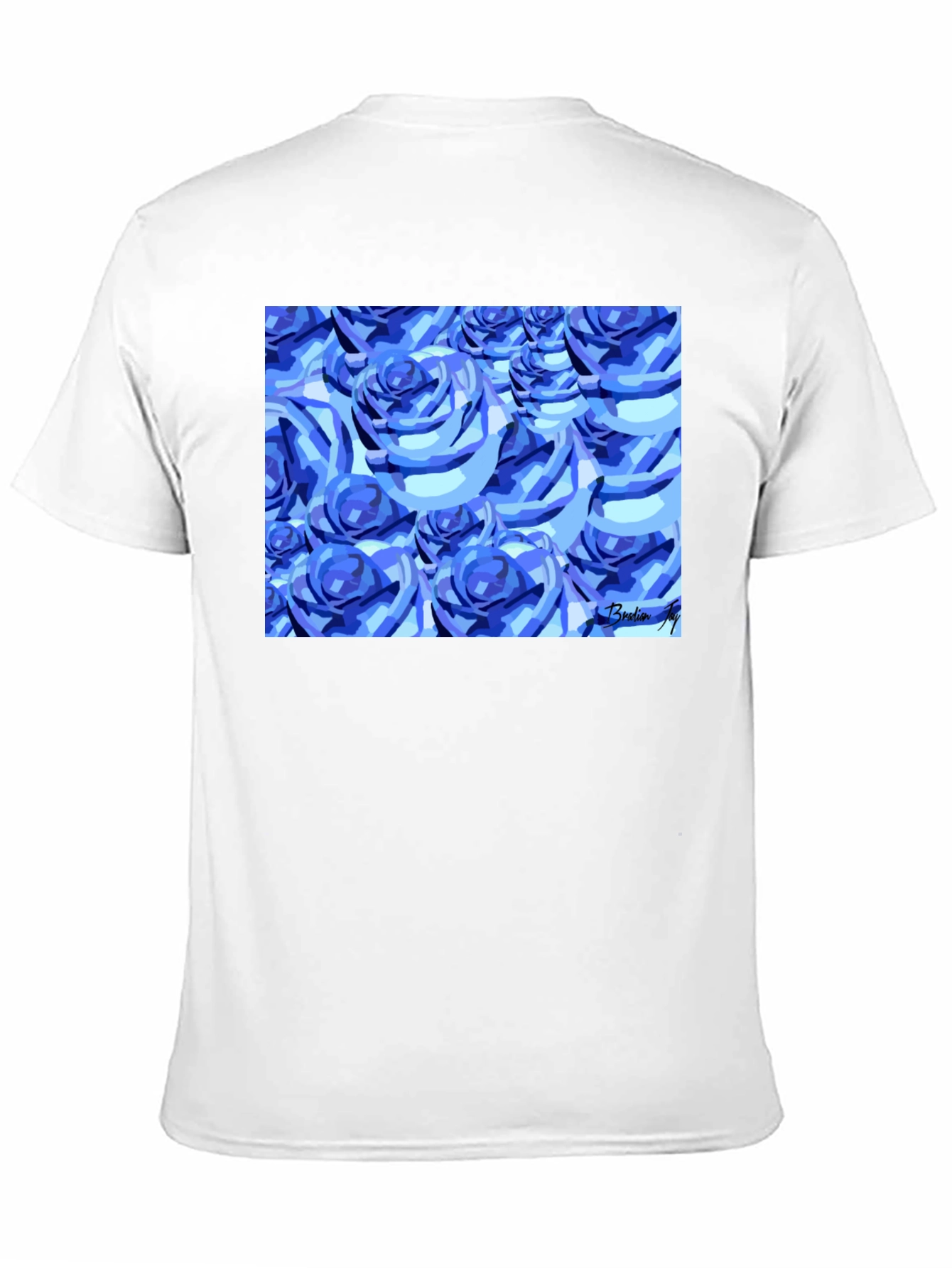 Camiseta Negra con Diseño de Rosas Azules Abstractas