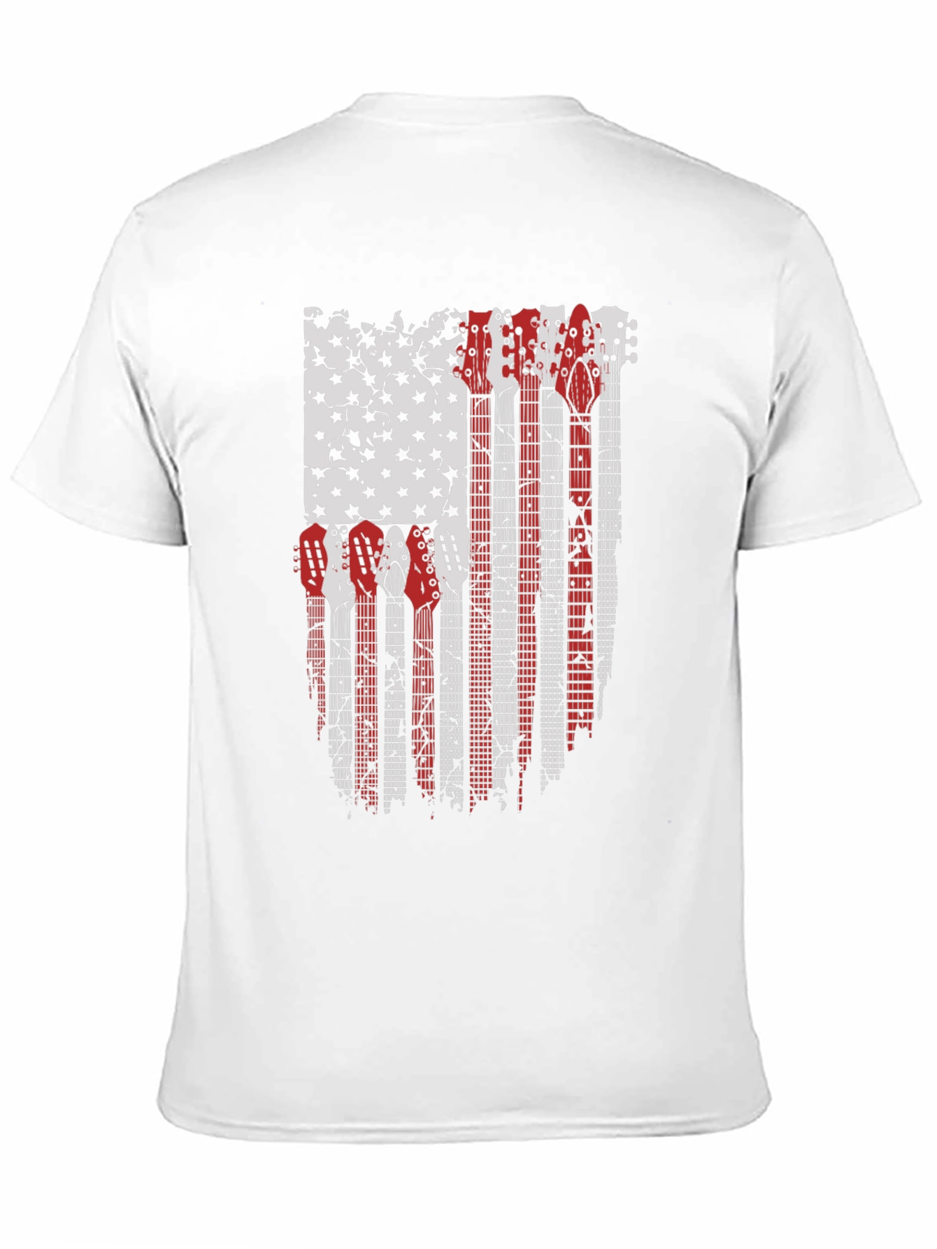 Camiseta Negra con Diseño de Bandera Americana y Guitarras