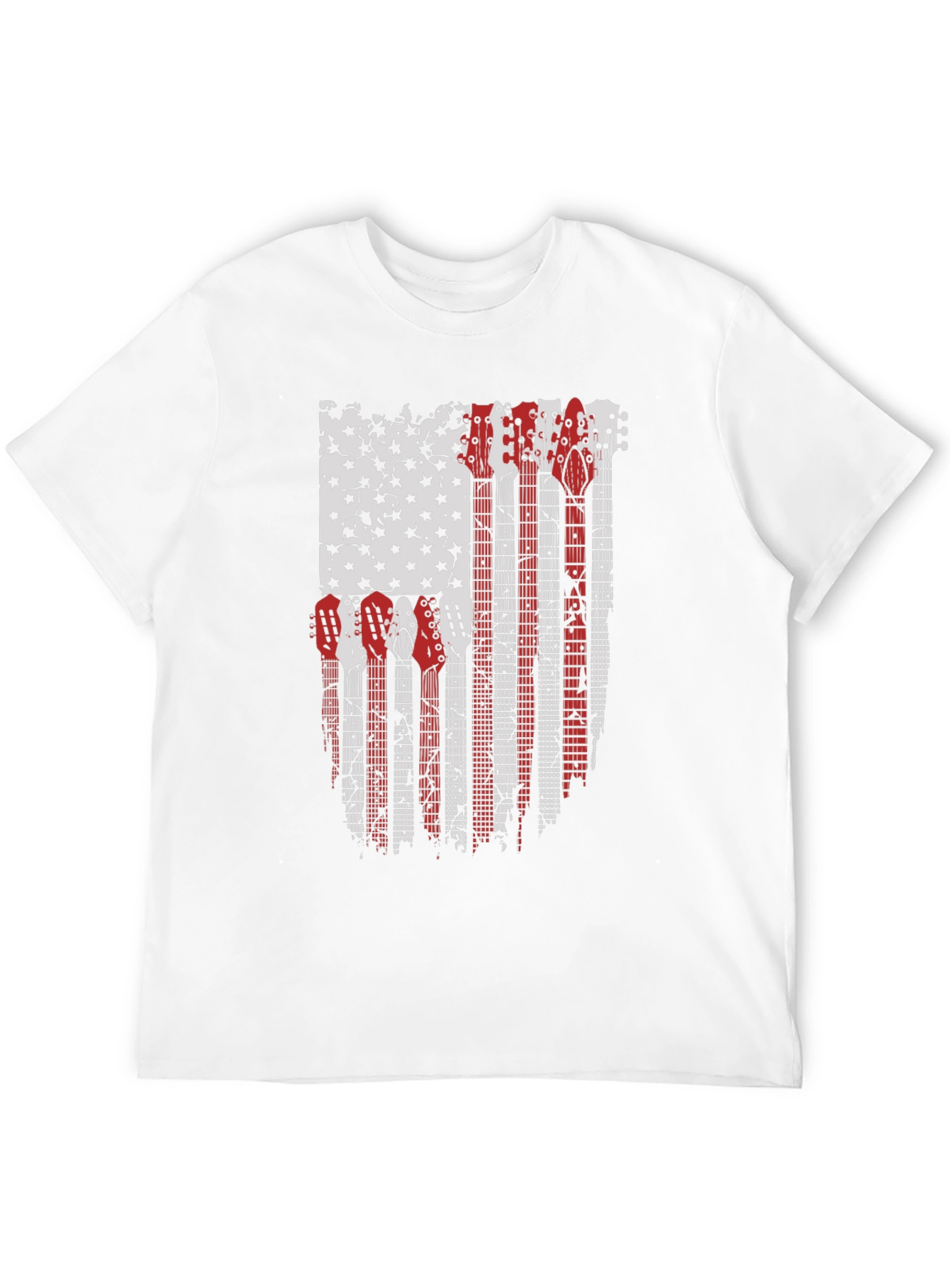 Camiseta Negra con Diseño de Bandera Americana y Guitarras