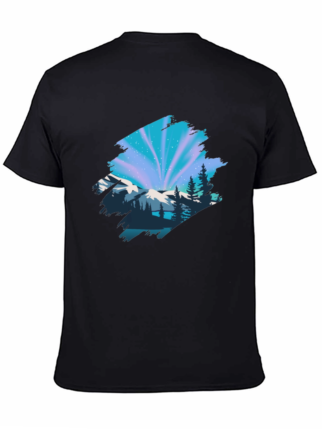 Camiseta Negra con Diseño Aurora Boreal