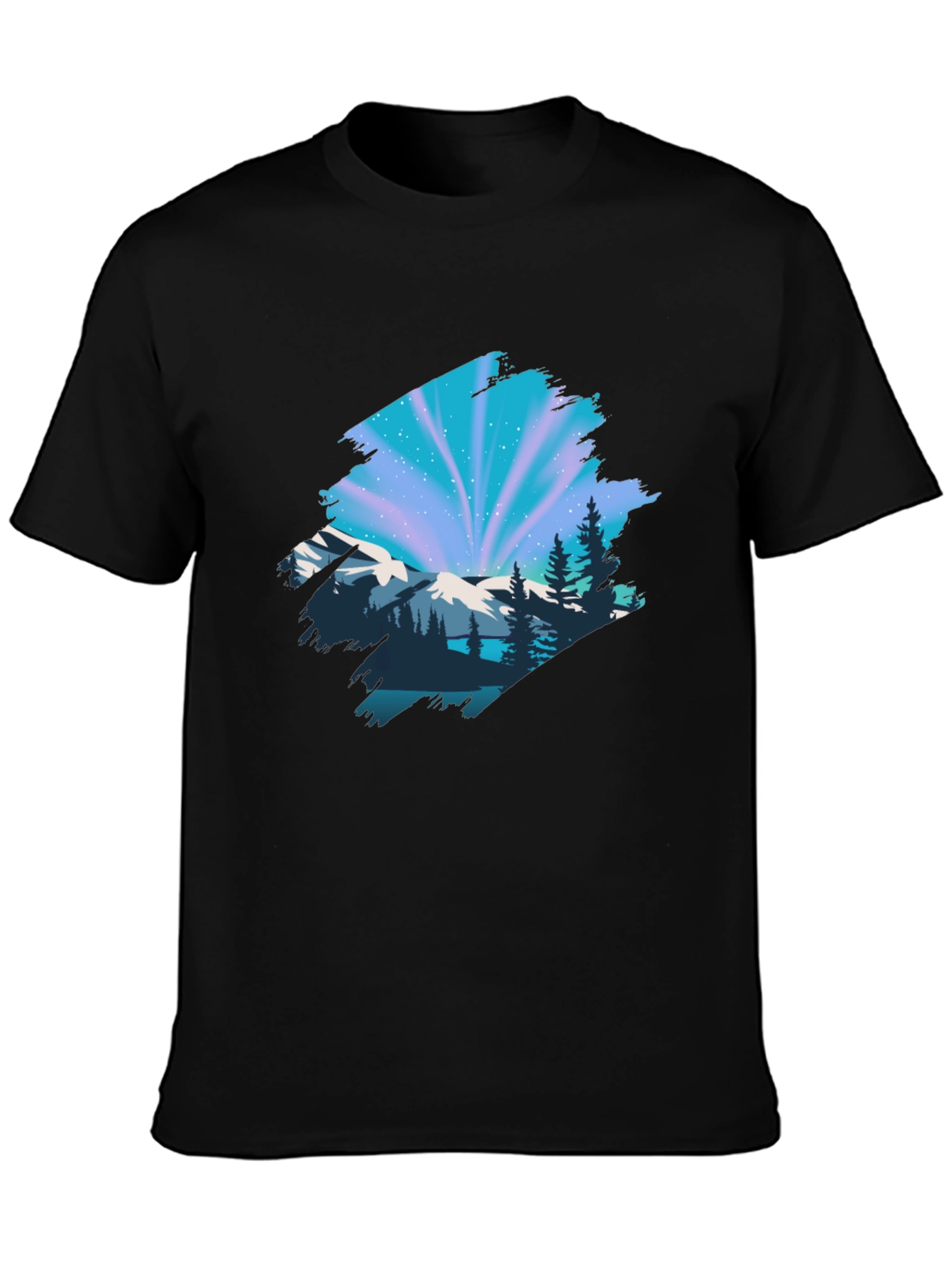 Camiseta Negra con Diseño Aurora Boreal