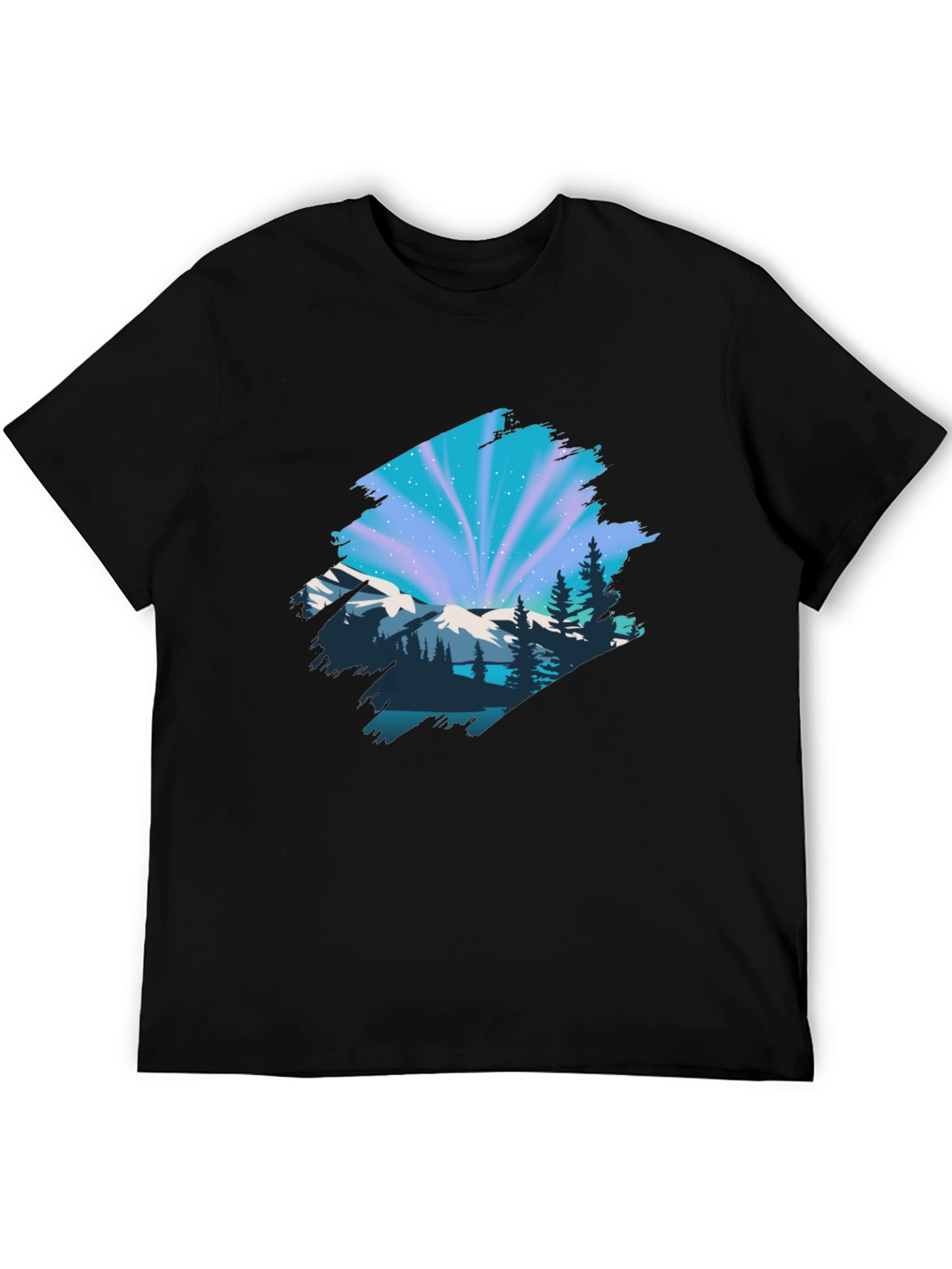 Camiseta Negra con Diseño Aurora Boreal