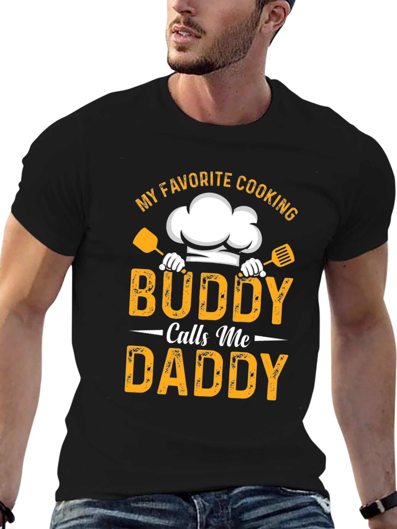 Camiseta Negra Mi Buddy Cocinero Me Dice Papá