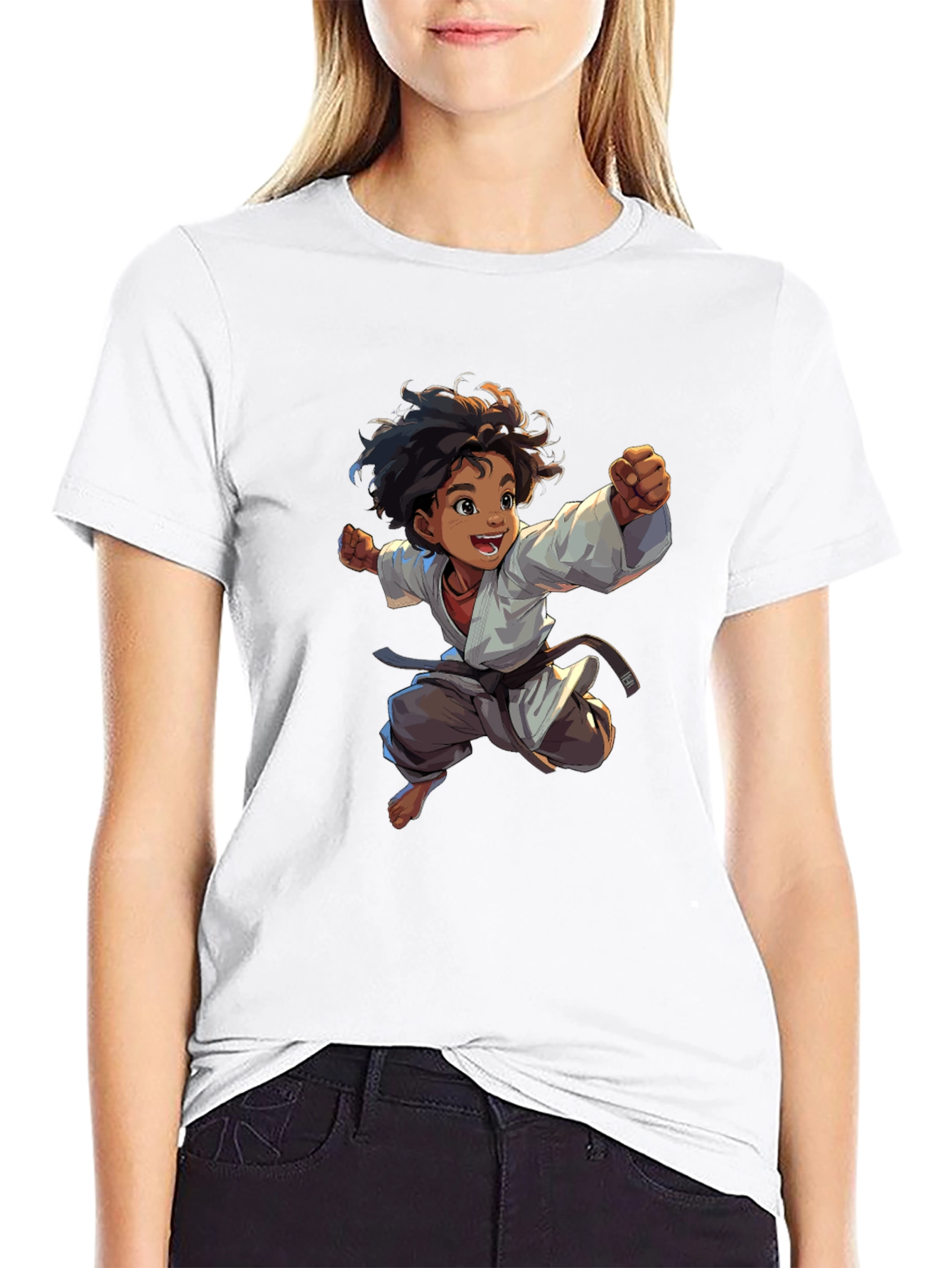Camiseta Negra con Diseño de Karate Infantil