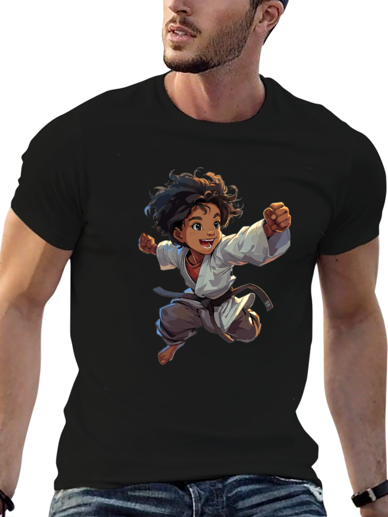 Camiseta Negra con Diseño de Karate Infantil