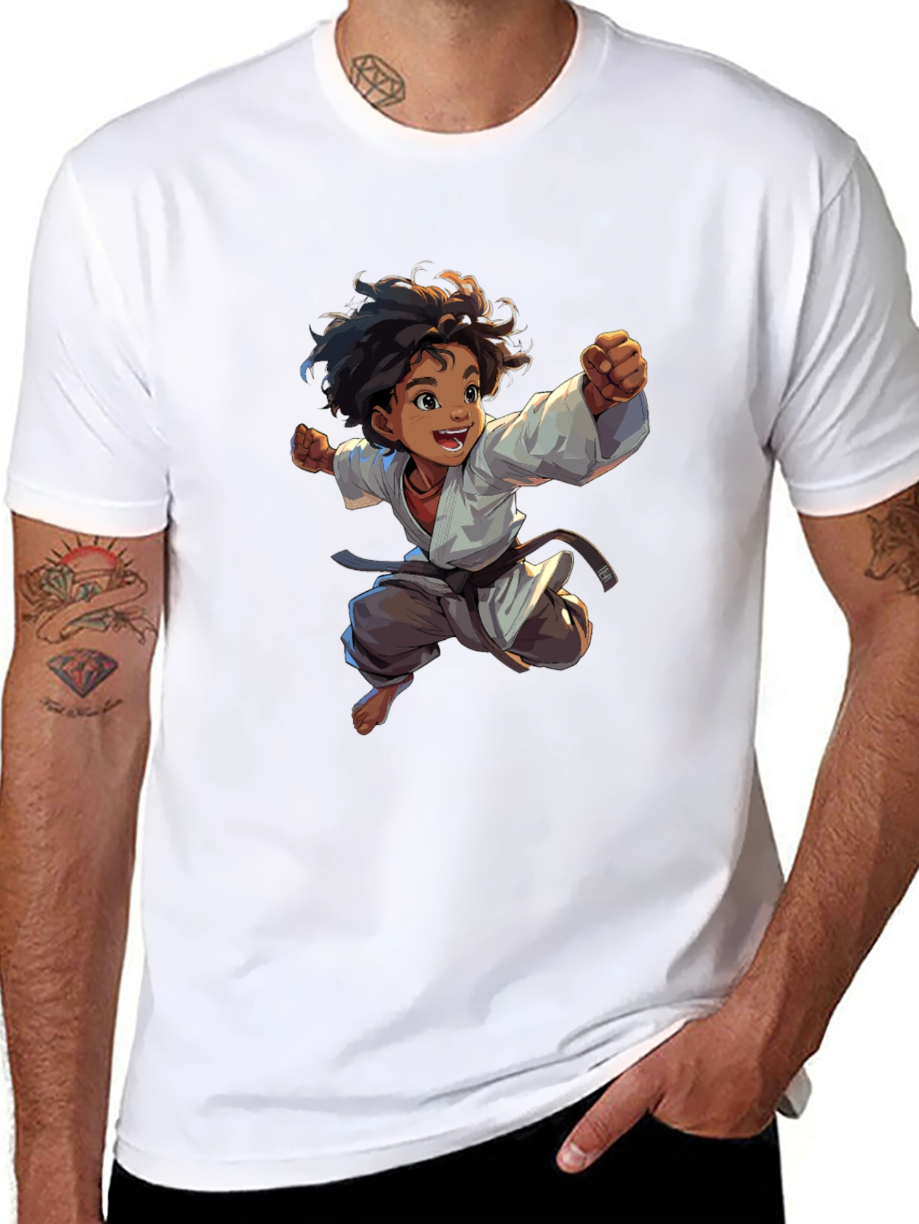 Camiseta Negra con Diseño de Karate Infantil