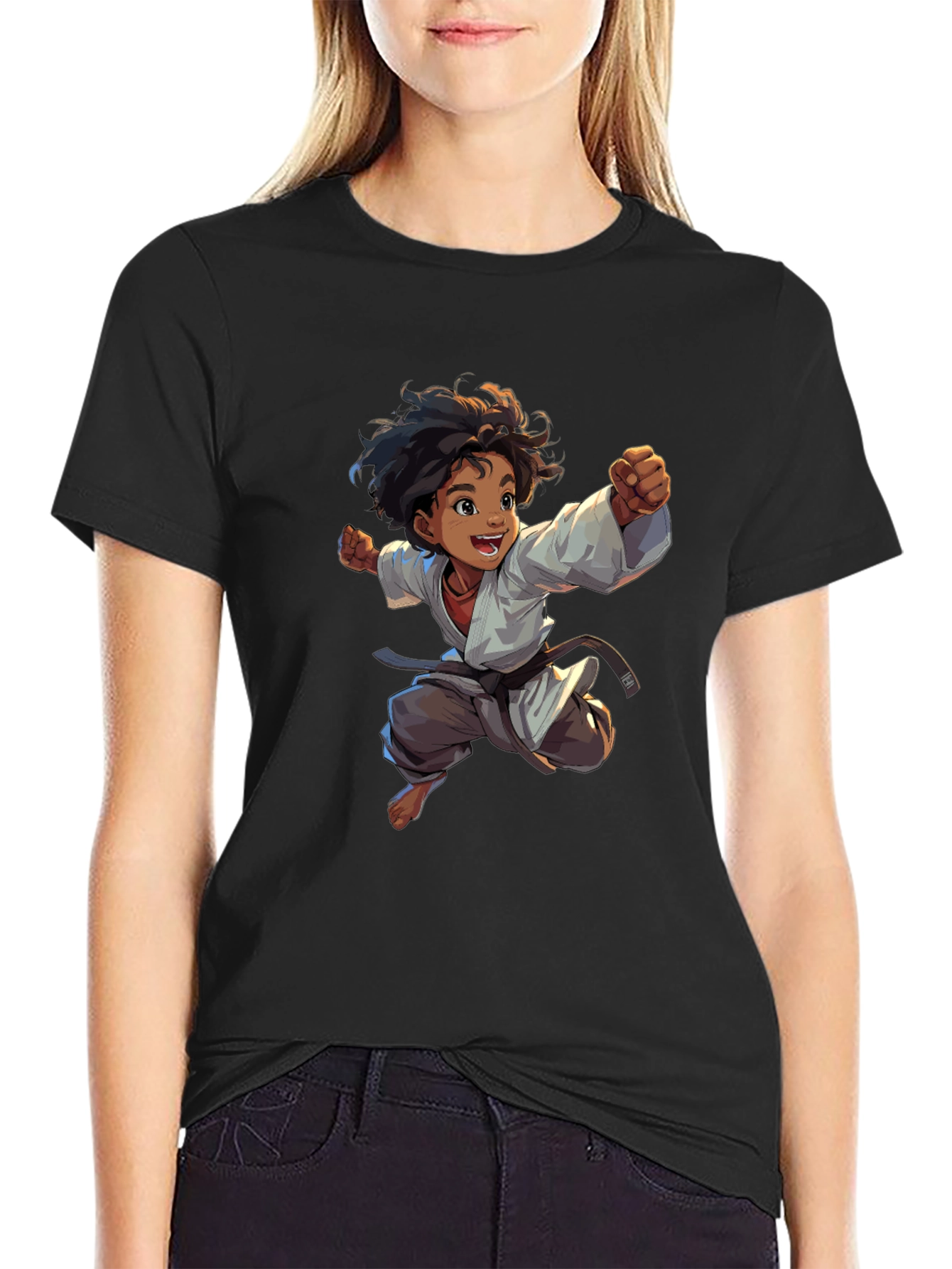 Camiseta Negra con Diseño de Karate Infantil