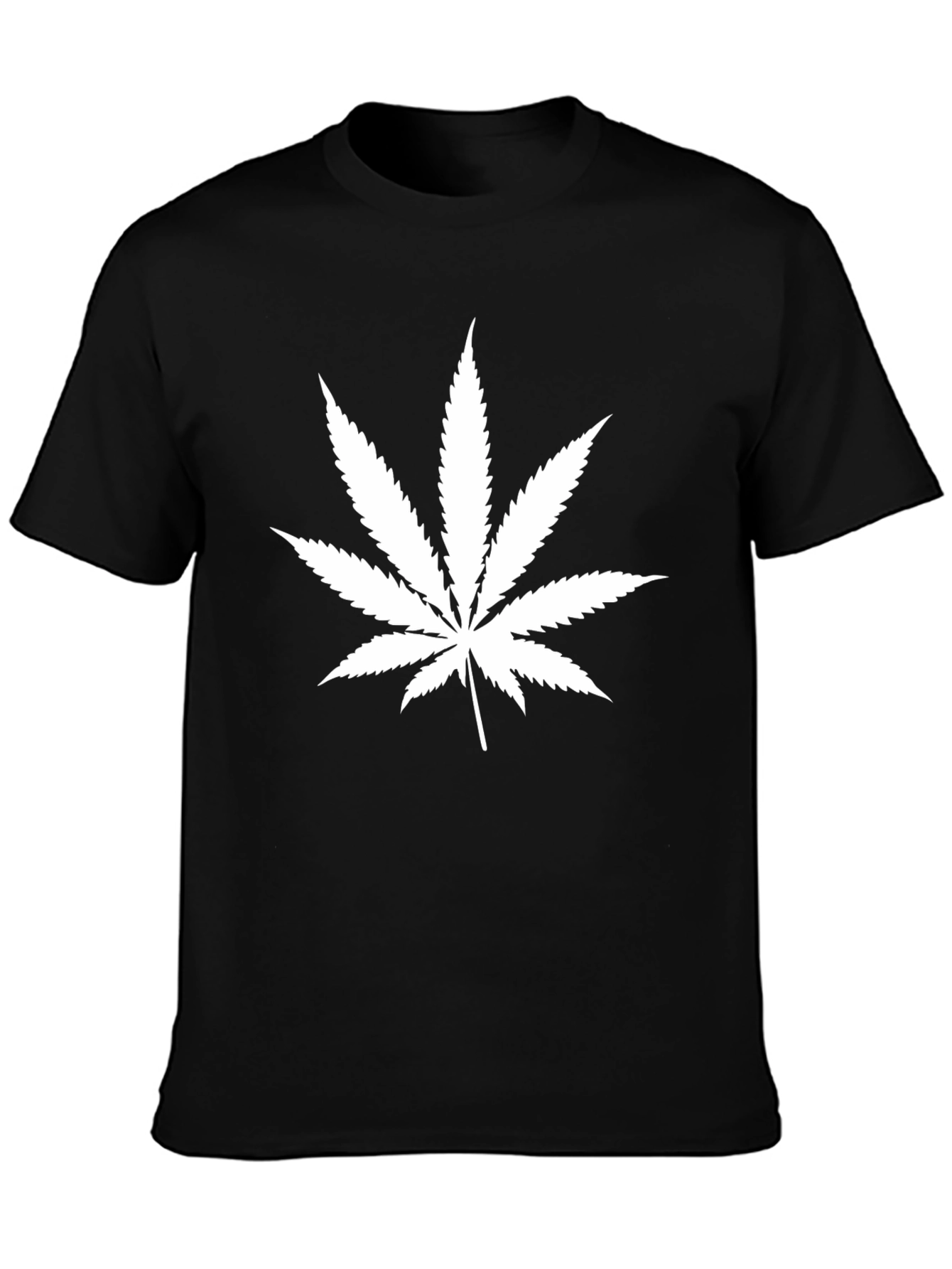 Camiseta Negra Hoja de Cannabis Algodón Casual