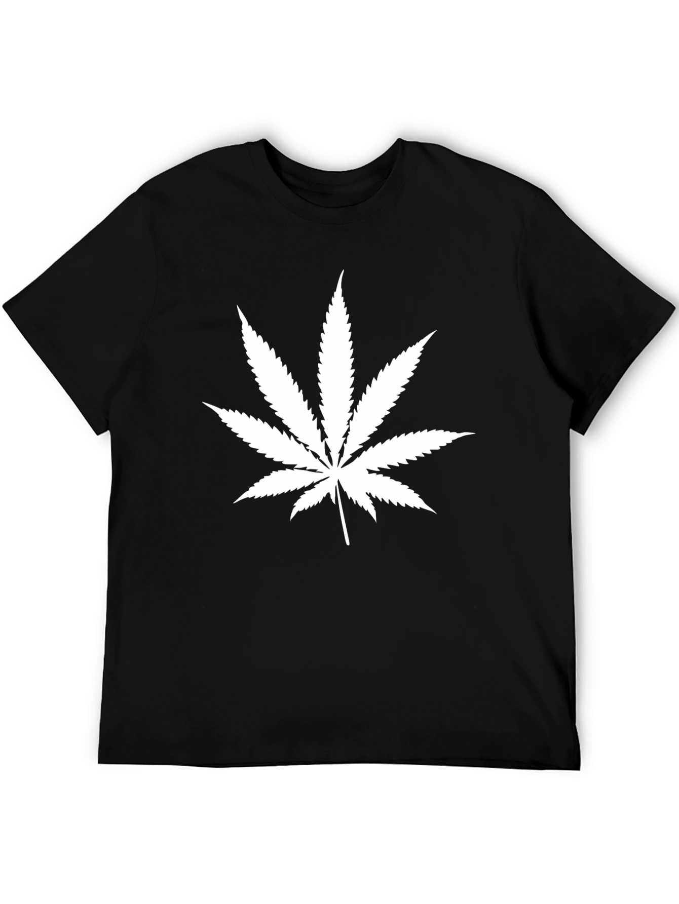 Camiseta Negra Hoja de Cannabis Algodón Casual