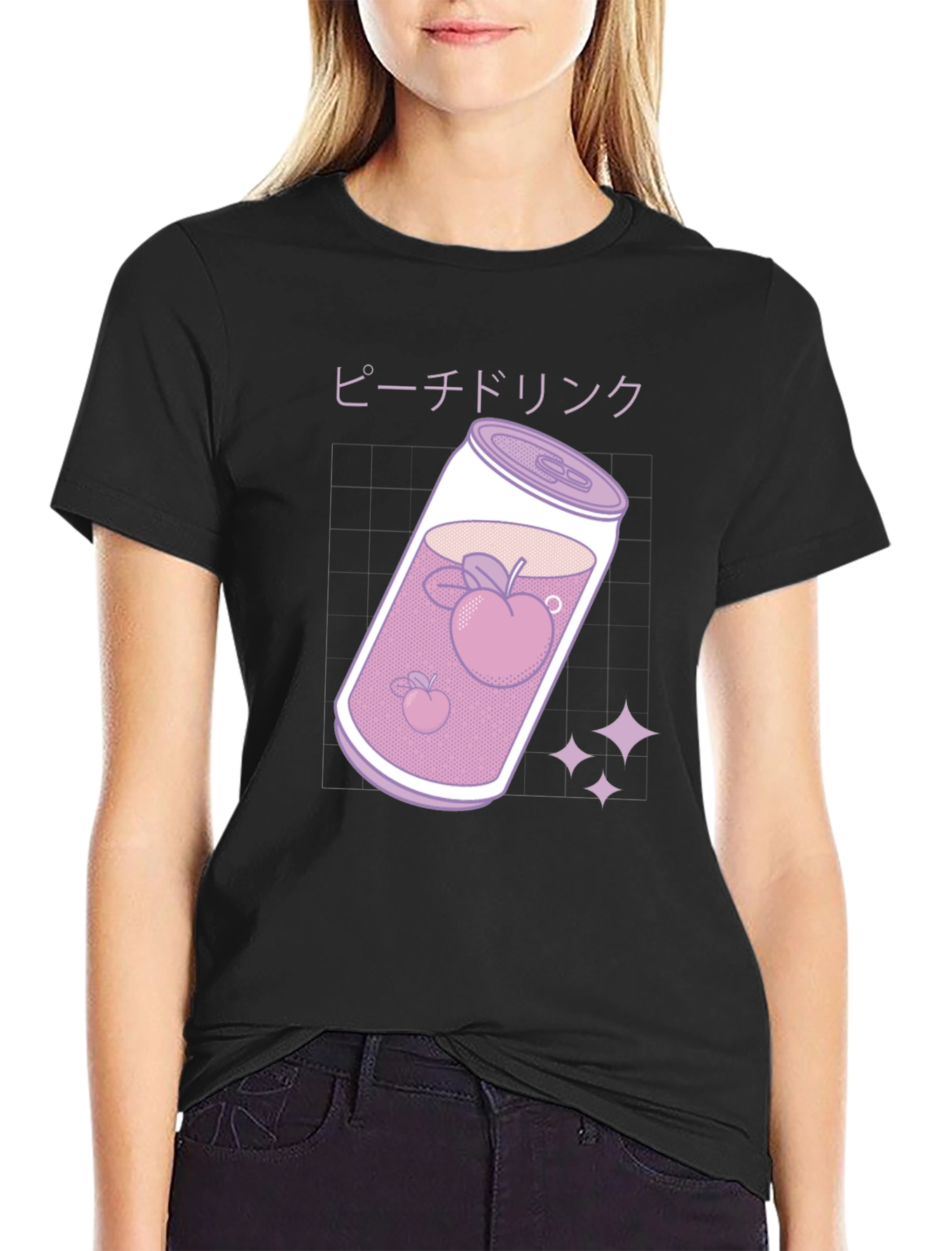 Camiseta Negra con Diseño Bebida de Melocotón