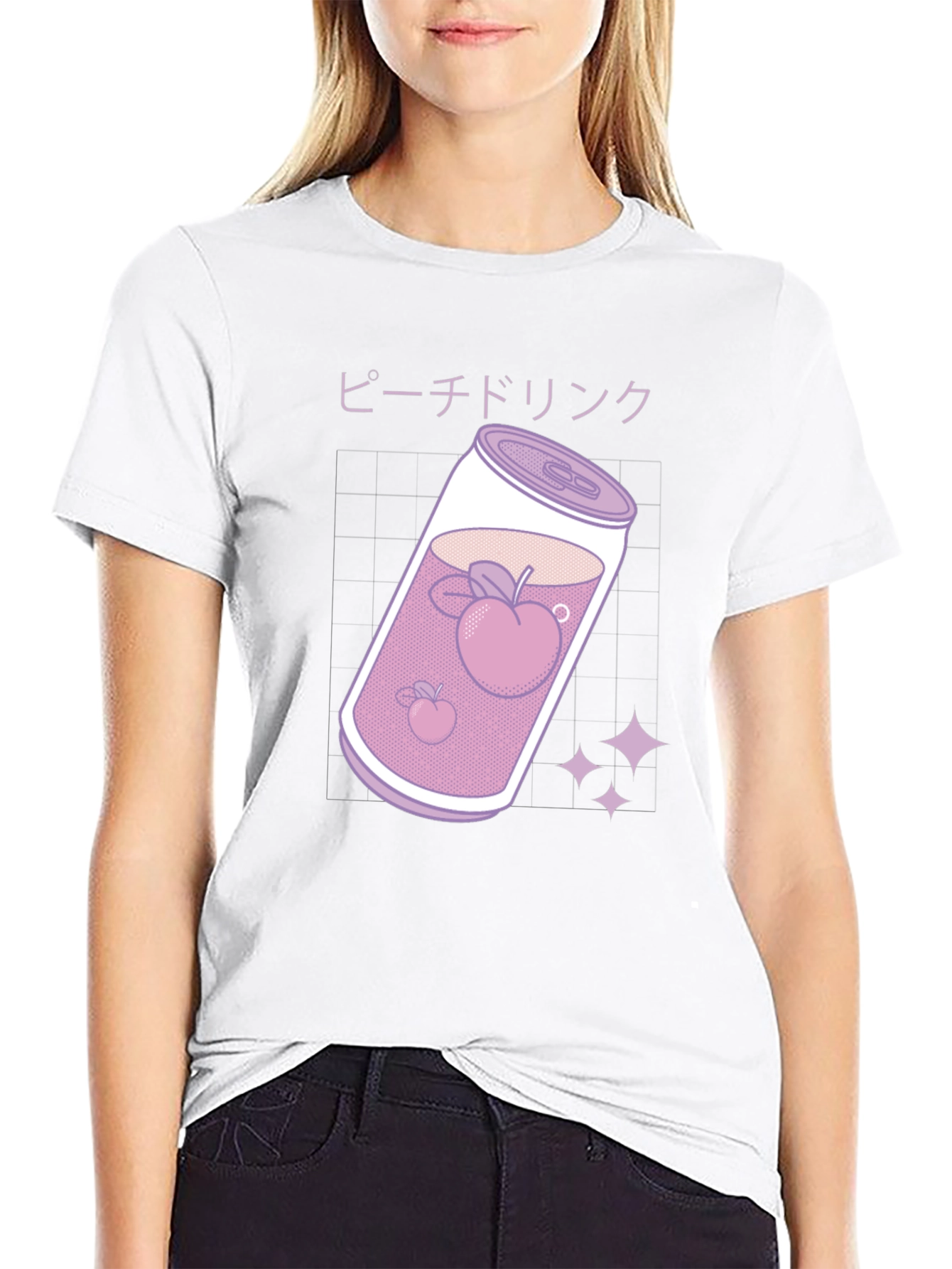 Camiseta Negra con Diseño Bebida de Melocotón