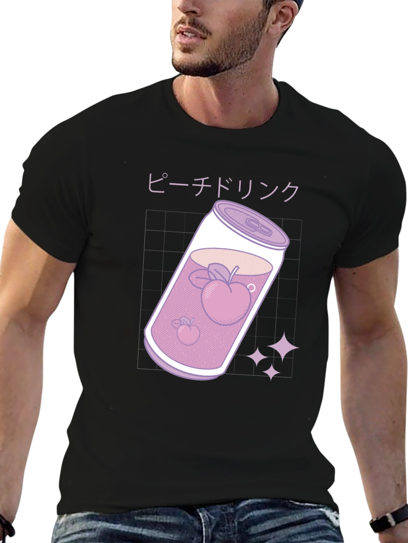 Camiseta Negra con Diseño Bebida de Melocotón
