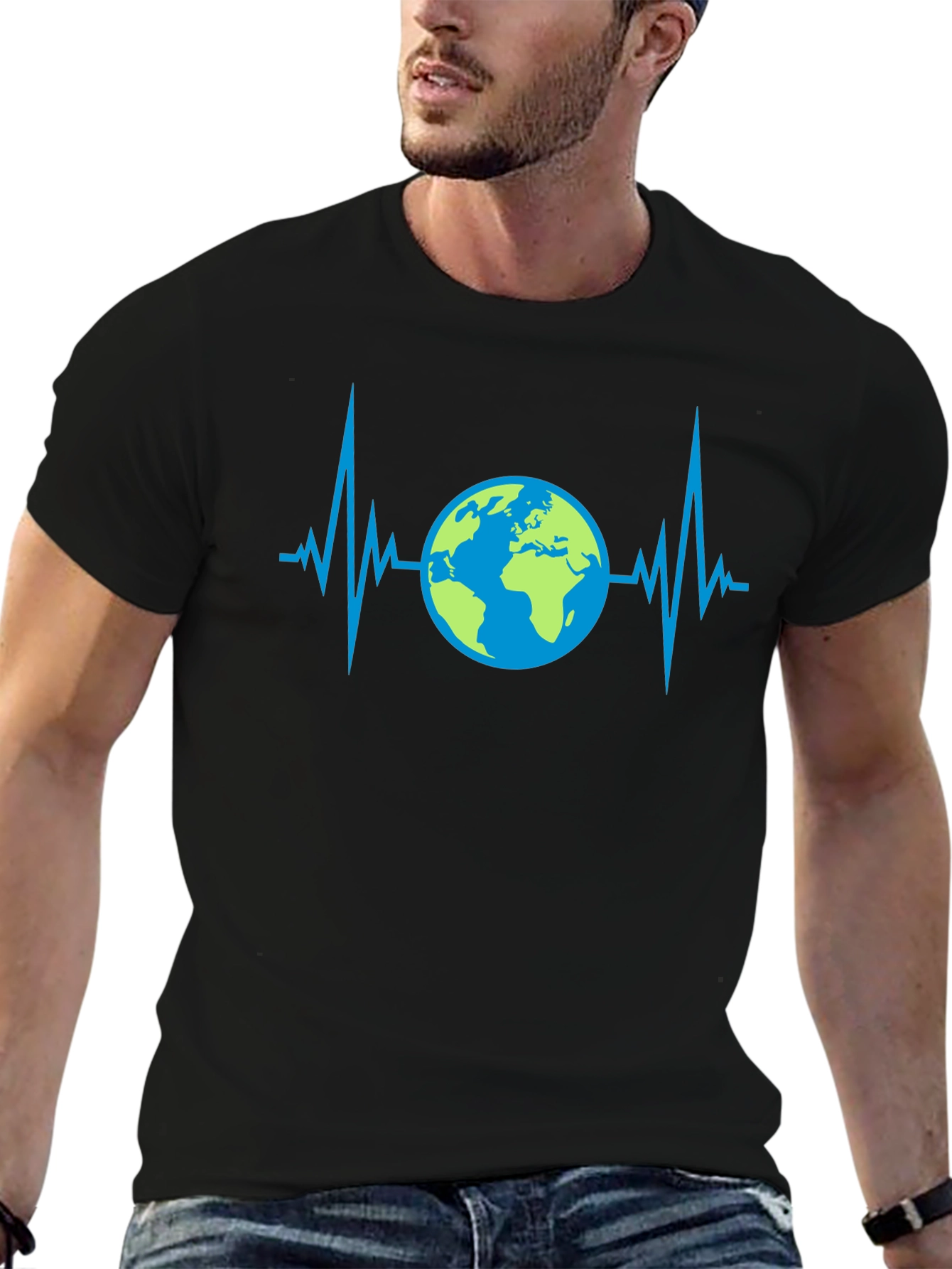 Camiseta Negra con Diseño de Latido Terrestre