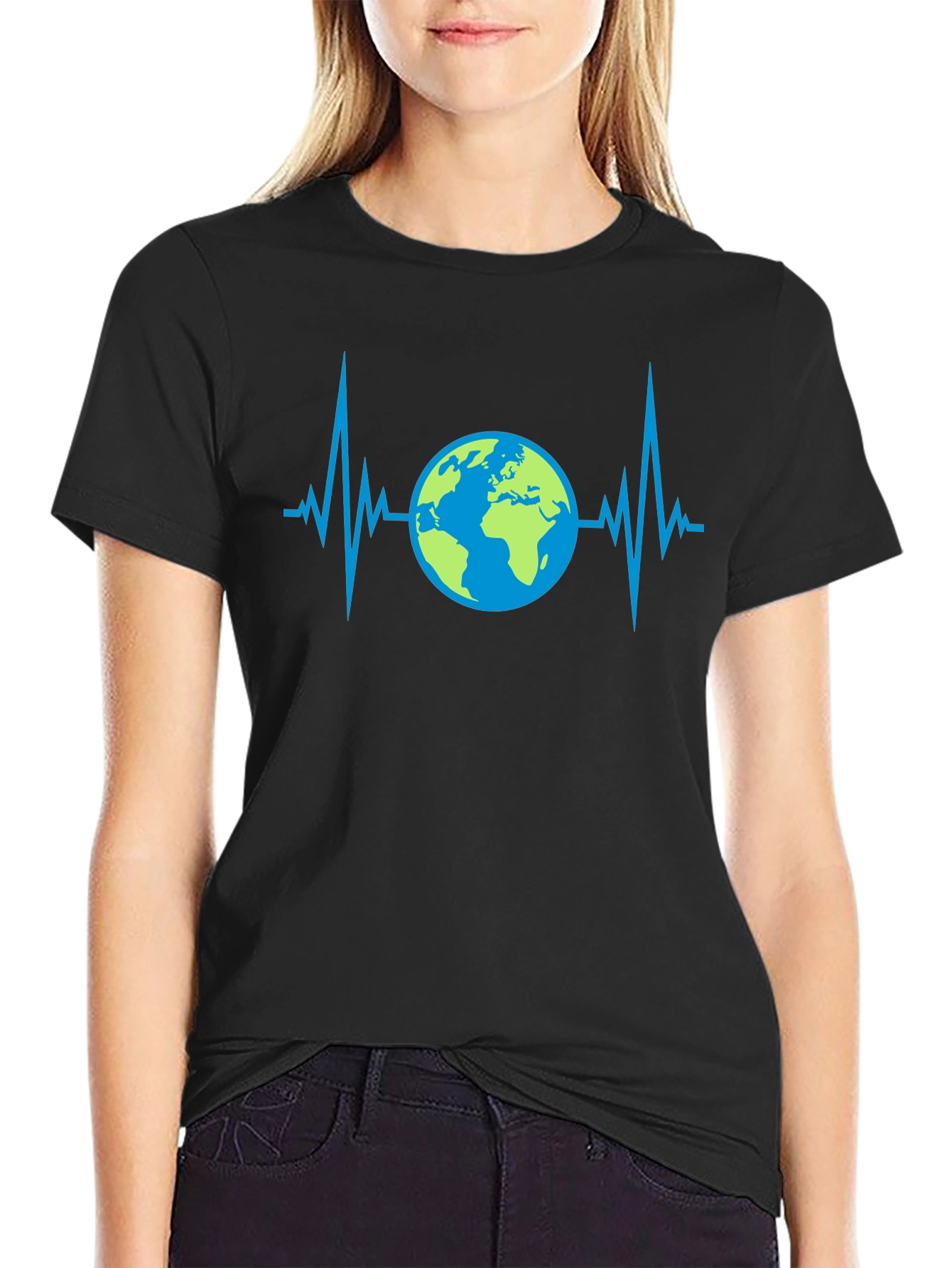 Camiseta Negra con Diseño de Latido Terrestre