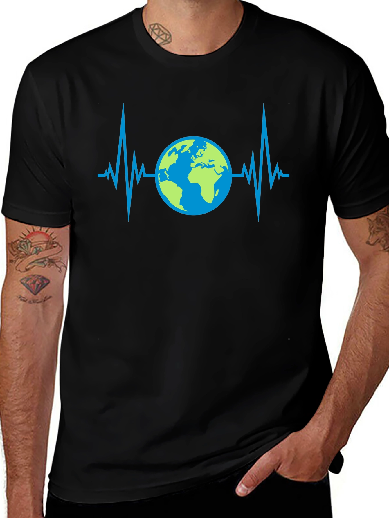 Camiseta Negra con Diseño de Latido Terrestre