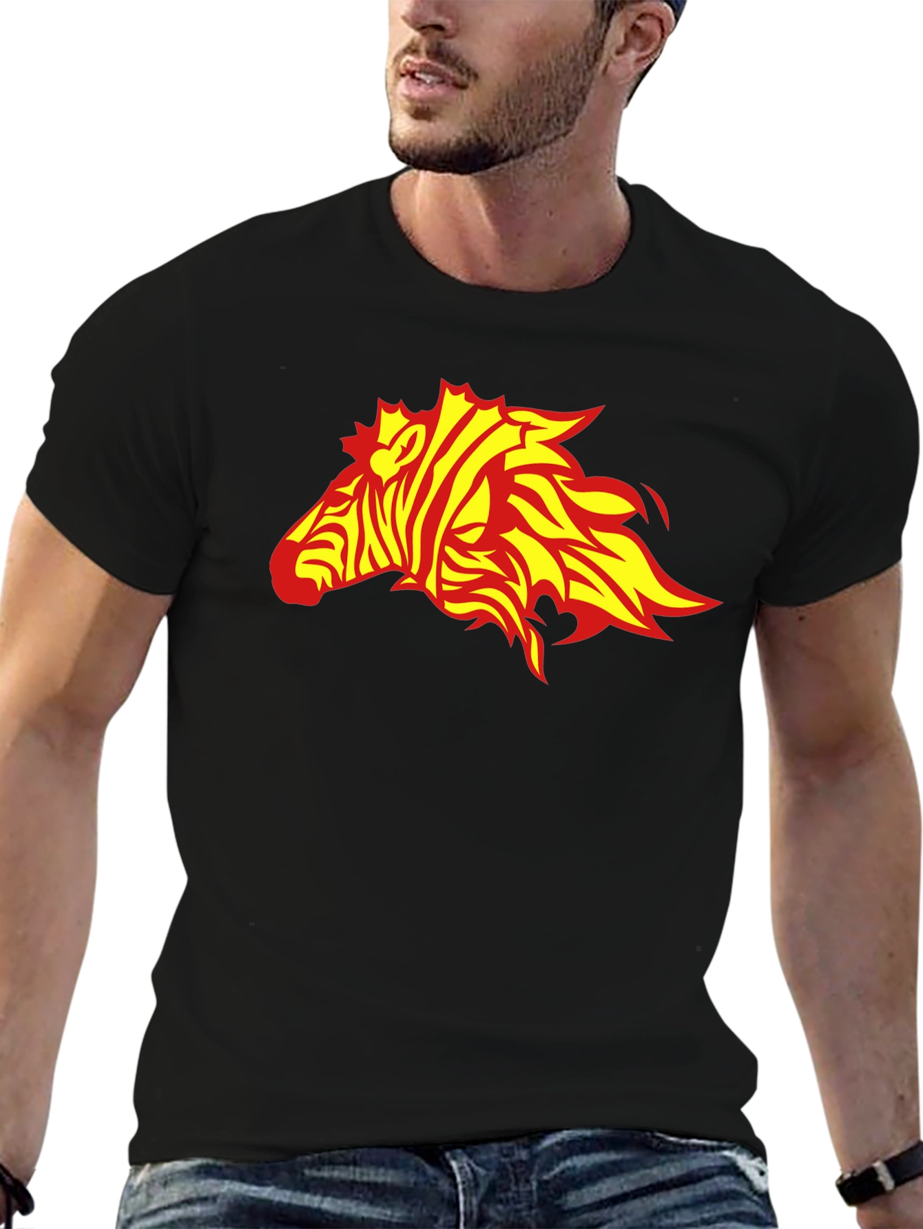 Camiseta Negra con Diseño de Cebra de Fuego
