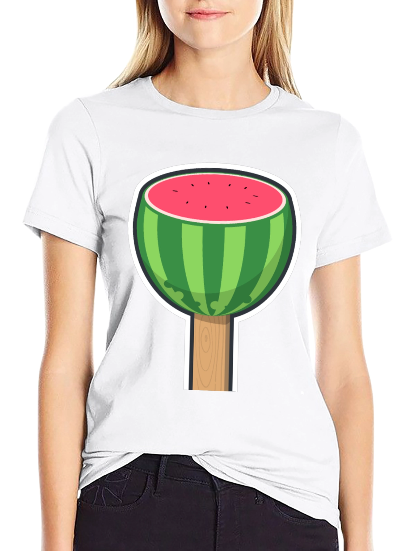 Camiseta Negra con Diseño de Sandía Divertida