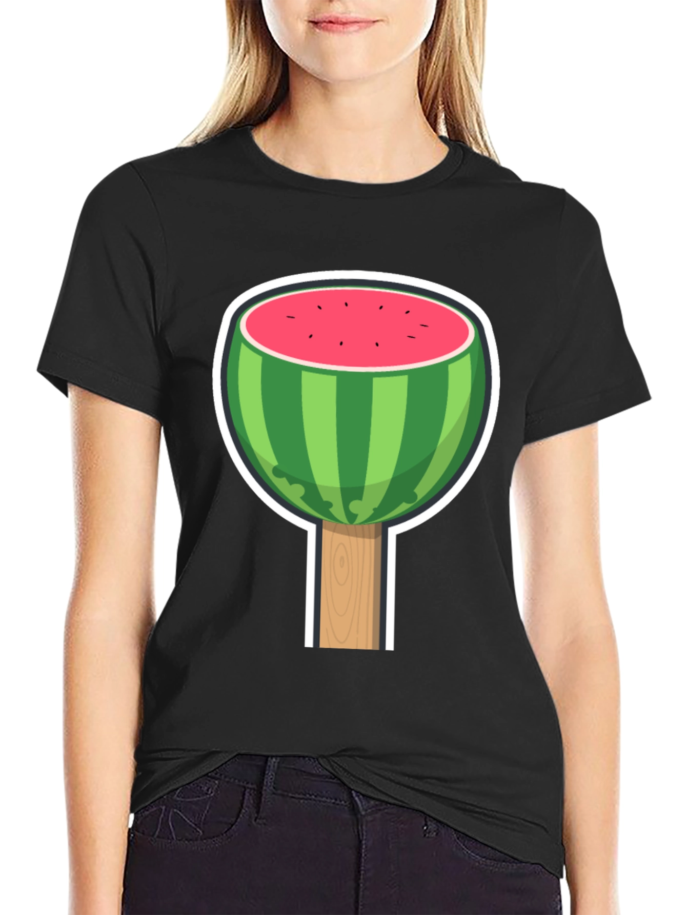 Camiseta Negra con Diseño de Sandía Divertida