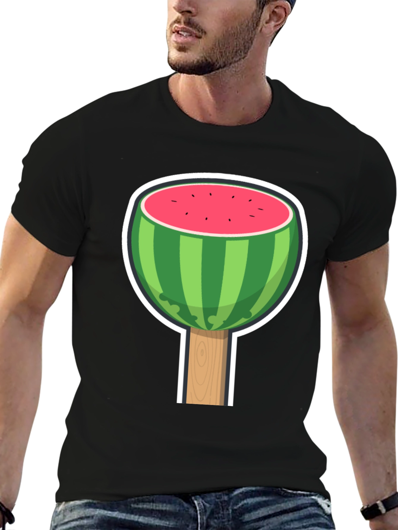 Camiseta Negra con Diseño de Sandía Divertida