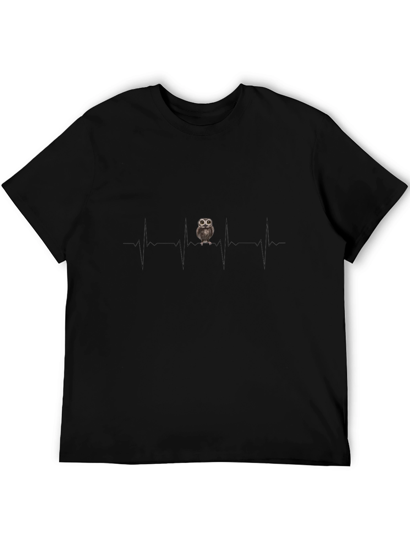 Camiseta Negra con Diseño de Latido de Búho