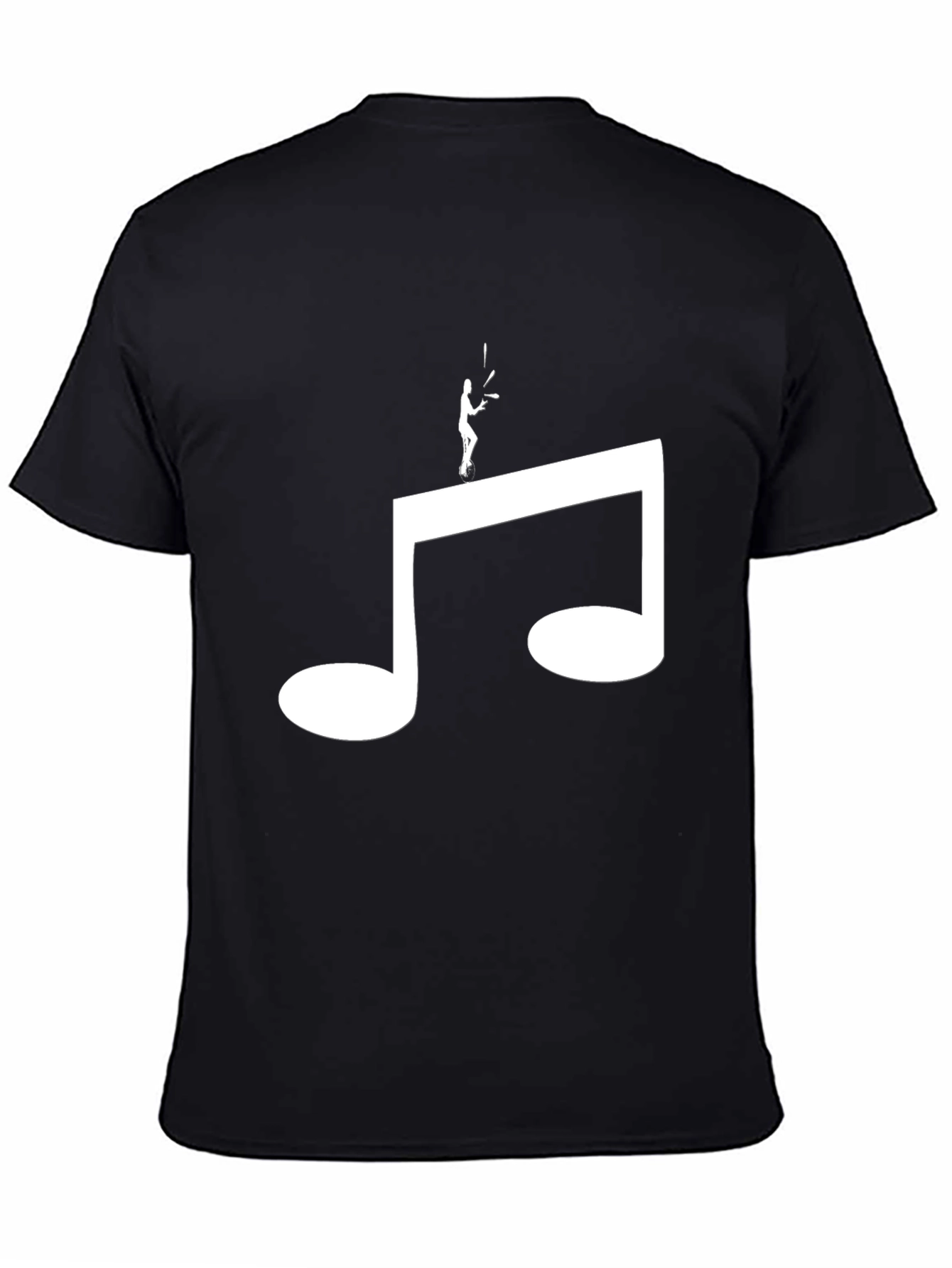 Camiseta Negra Hombre Diseño Nota Musical y Malabarista