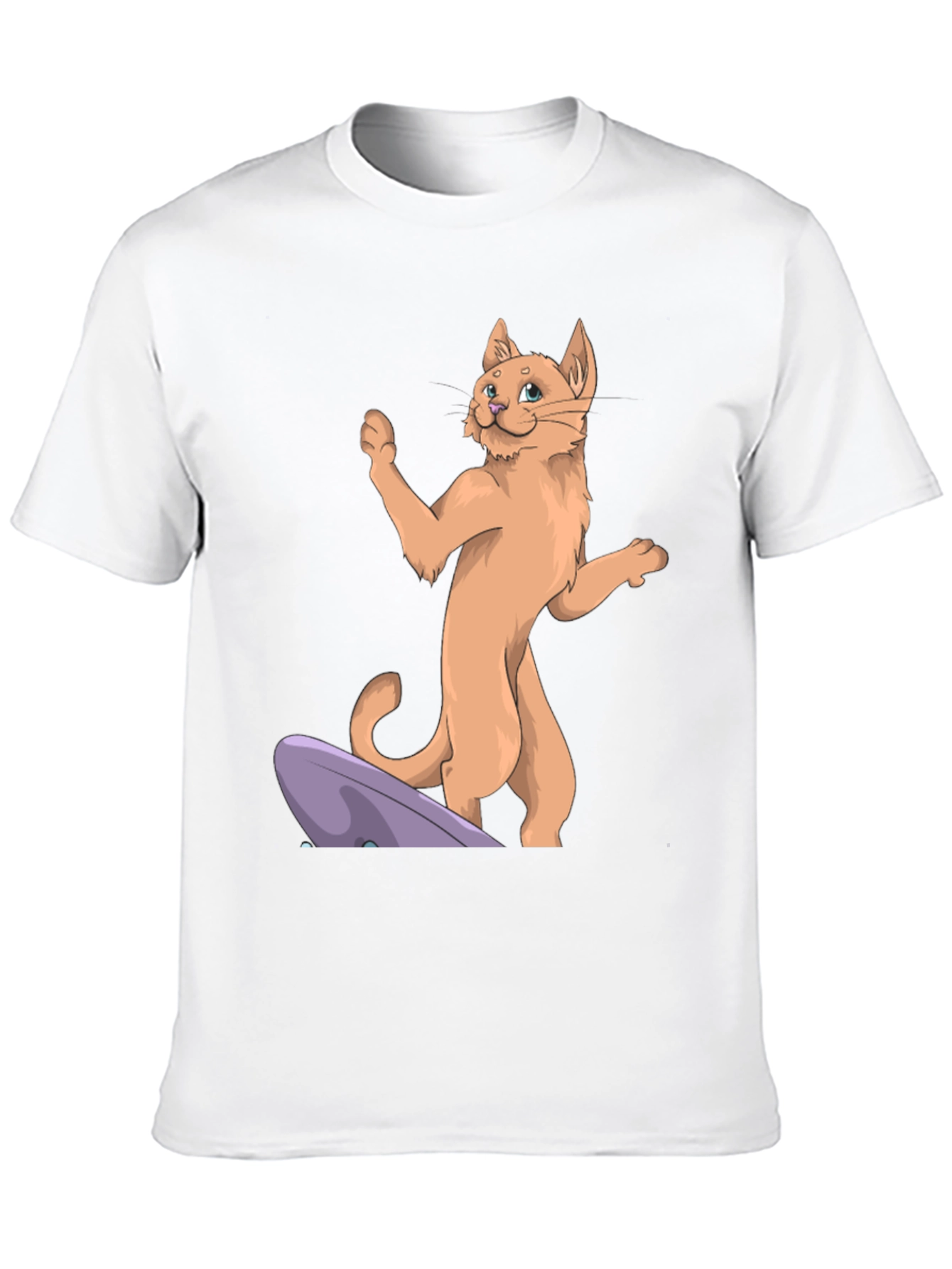 Camiseta Negra con Diseño de Gato Surfista
