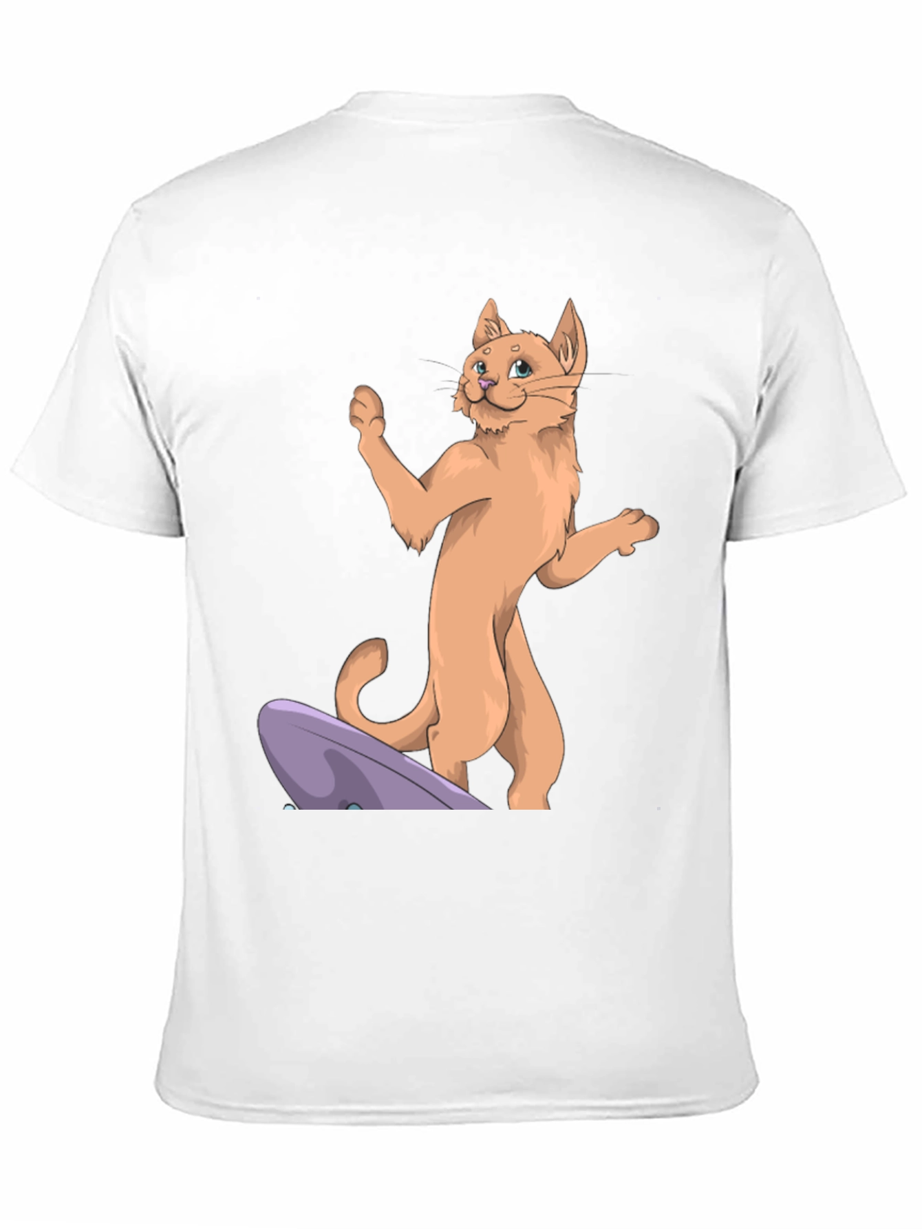 Camiseta Negra con Diseño de Gato Surfista