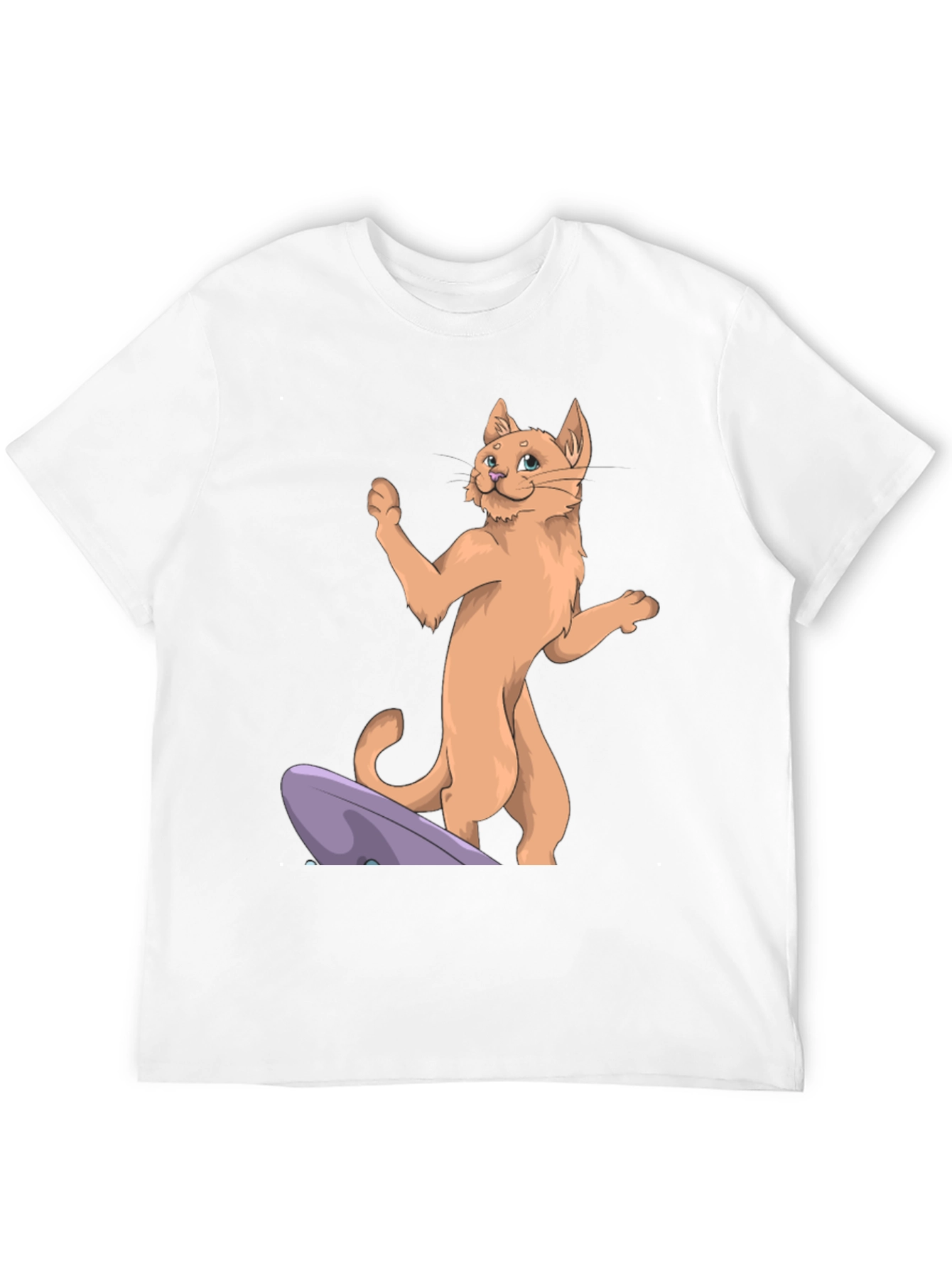 Camiseta Negra con Diseño de Gato Surfista