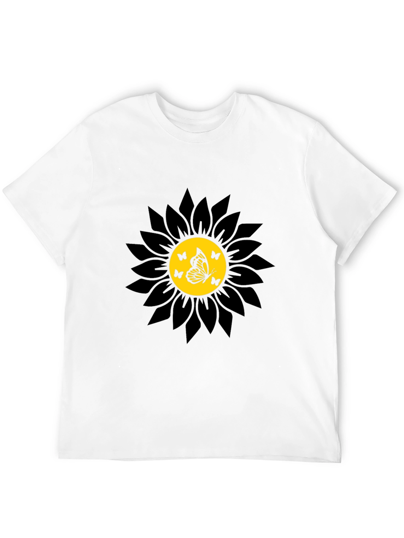 Camiseta Negra Girasol con Mariposas