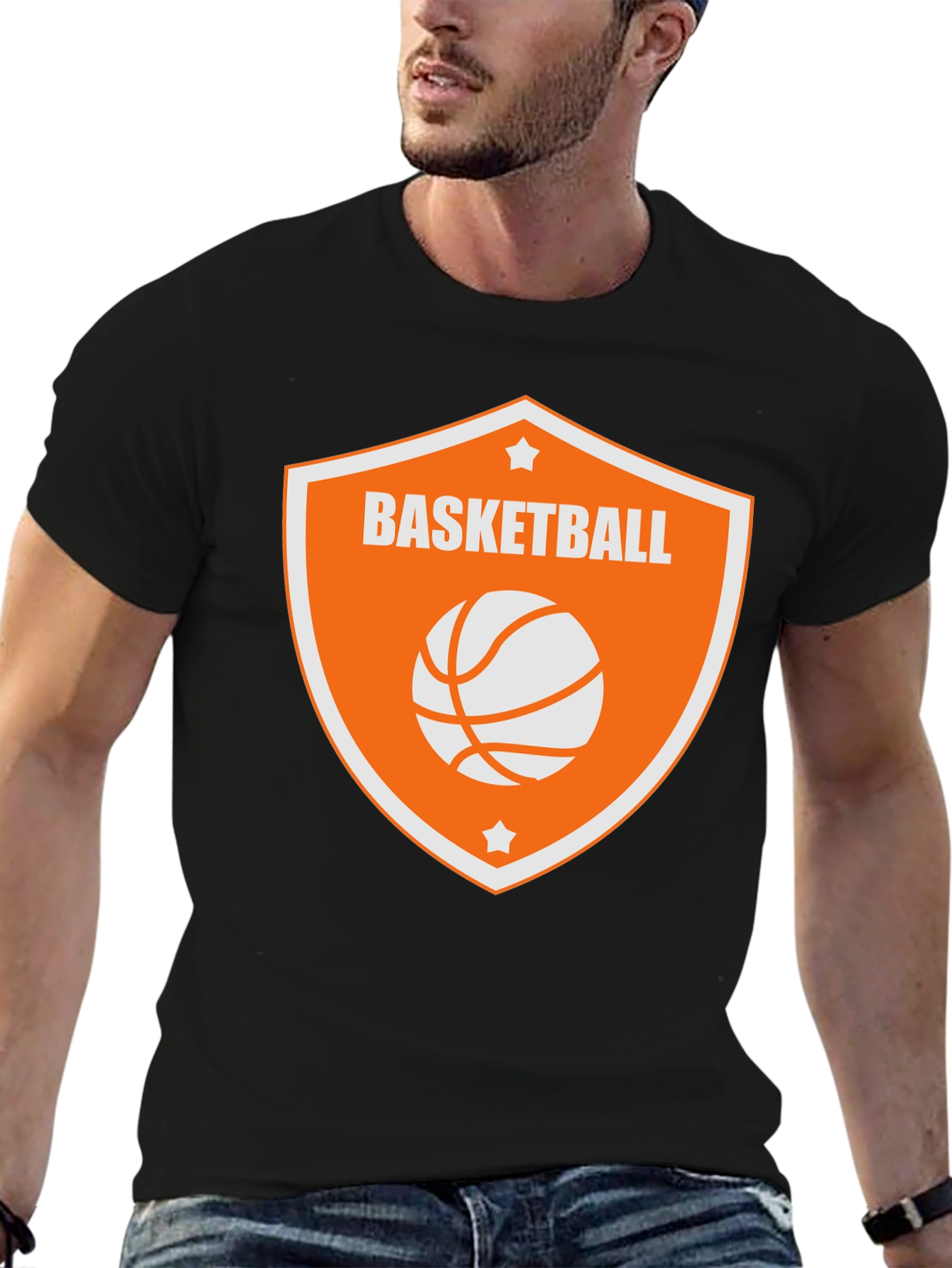 Camiseta Negra con Diseño de Baloncesto Naranja