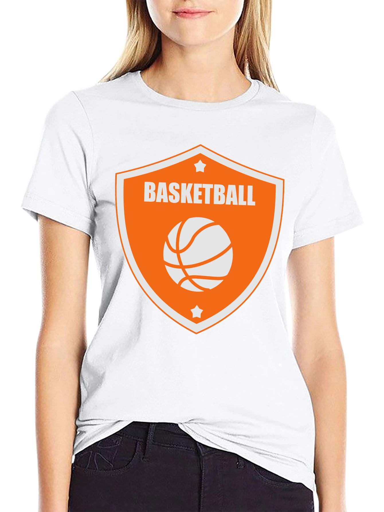 Camiseta Negra con Diseño de Baloncesto Naranja