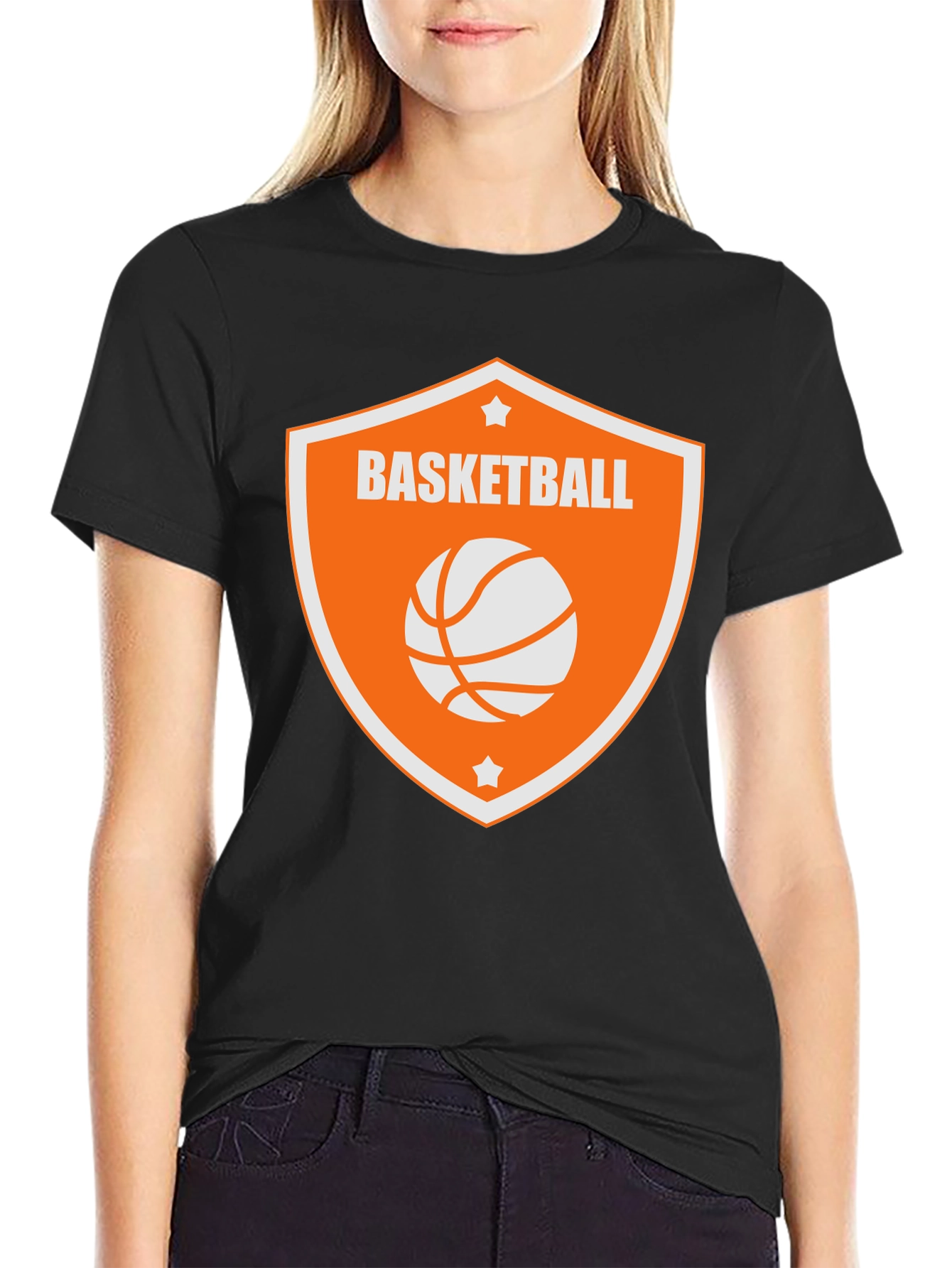 Camiseta Negra con Diseño de Baloncesto Naranja