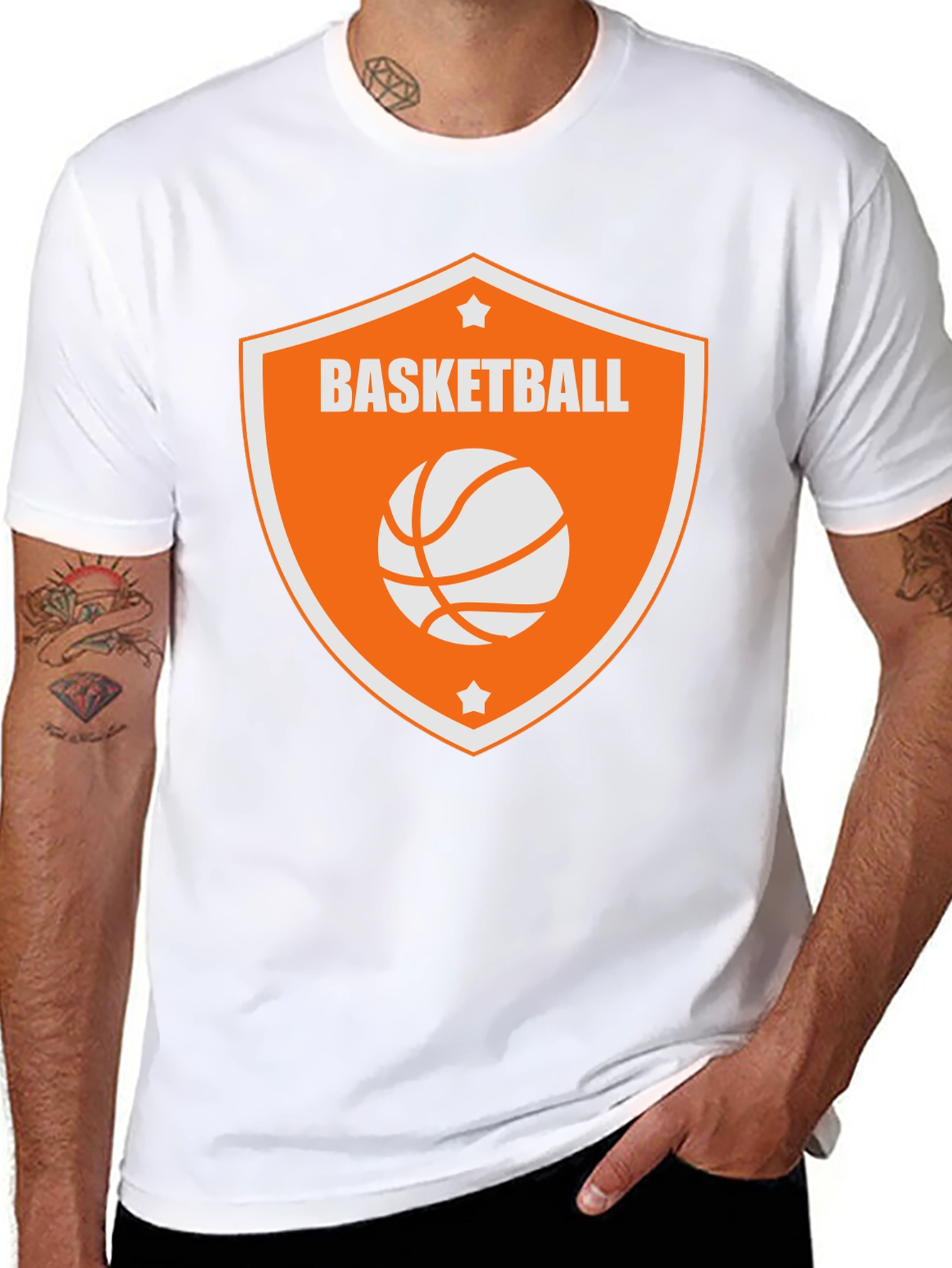 Camiseta Negra con Diseño de Baloncesto Naranja