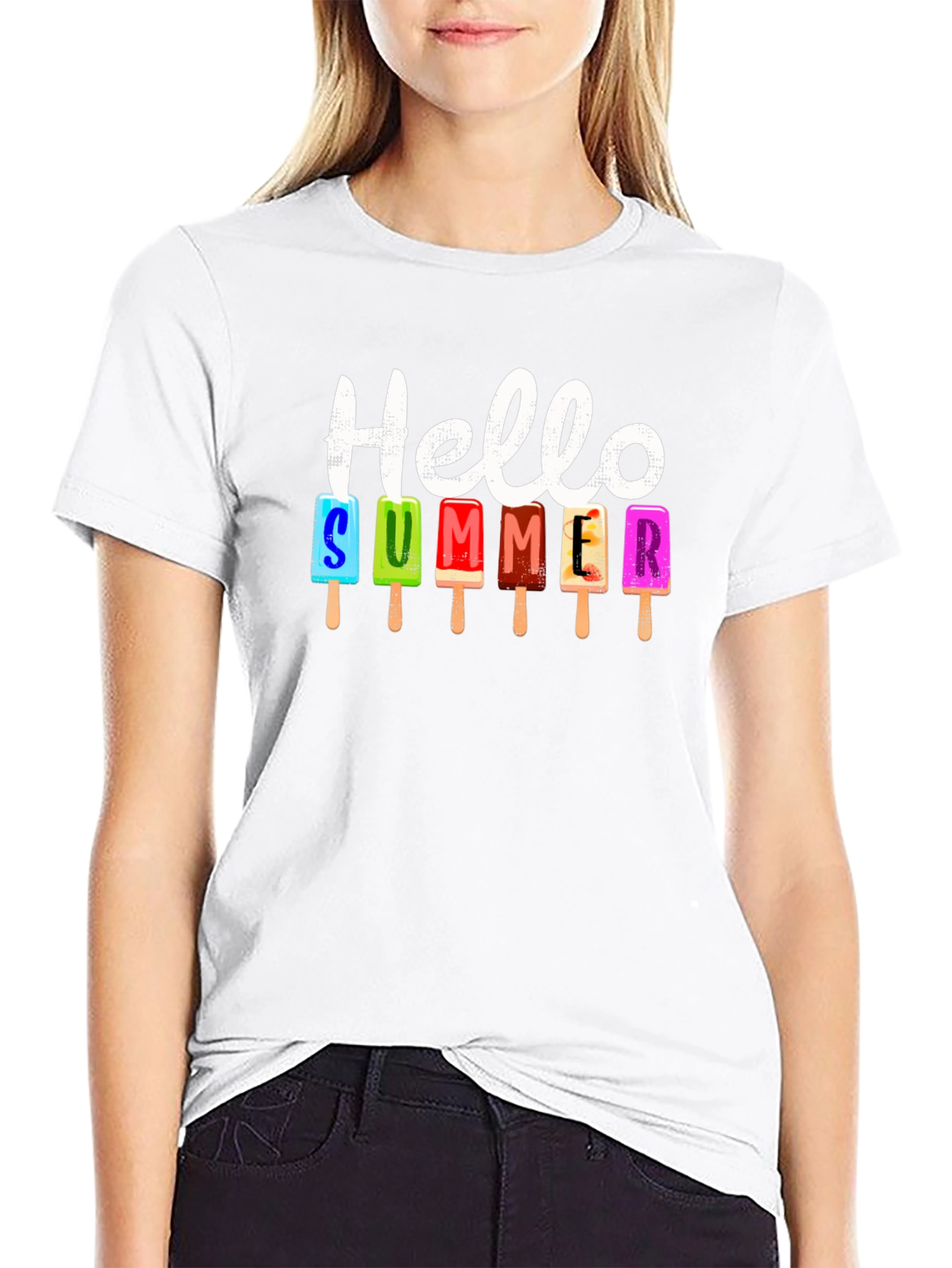 Camiseta Negra Hola Verano con Helados