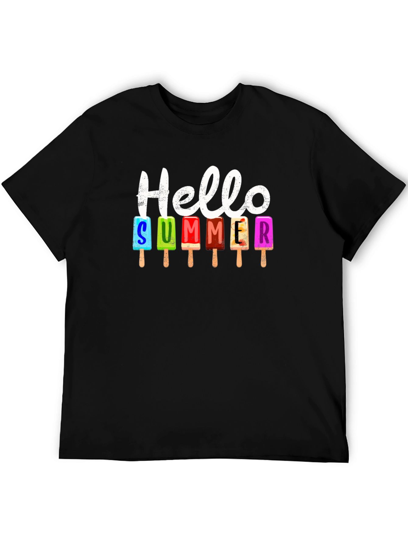 Camiseta Negra Hola Verano con Helados
