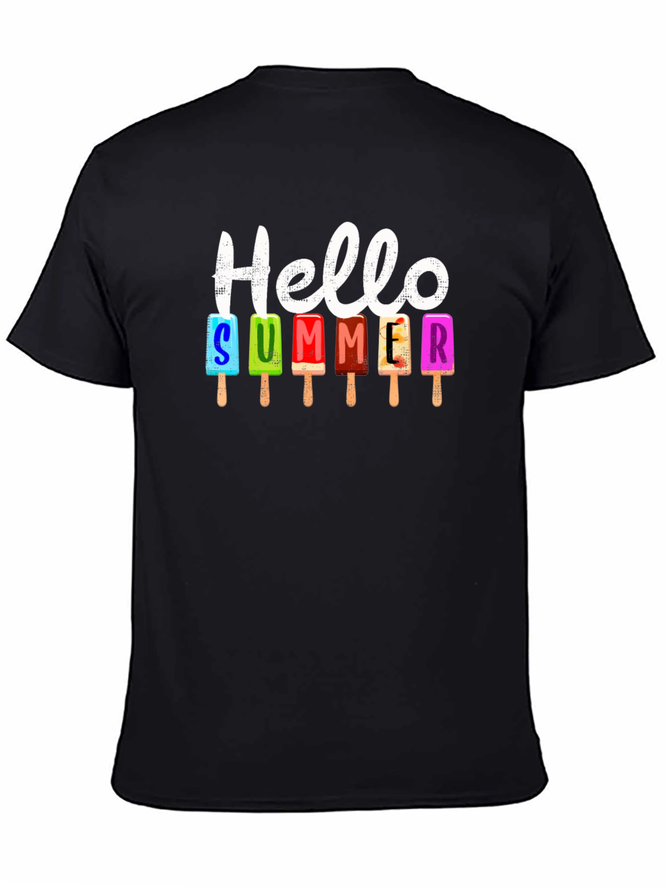 Camiseta Negra Hola Verano con Helados