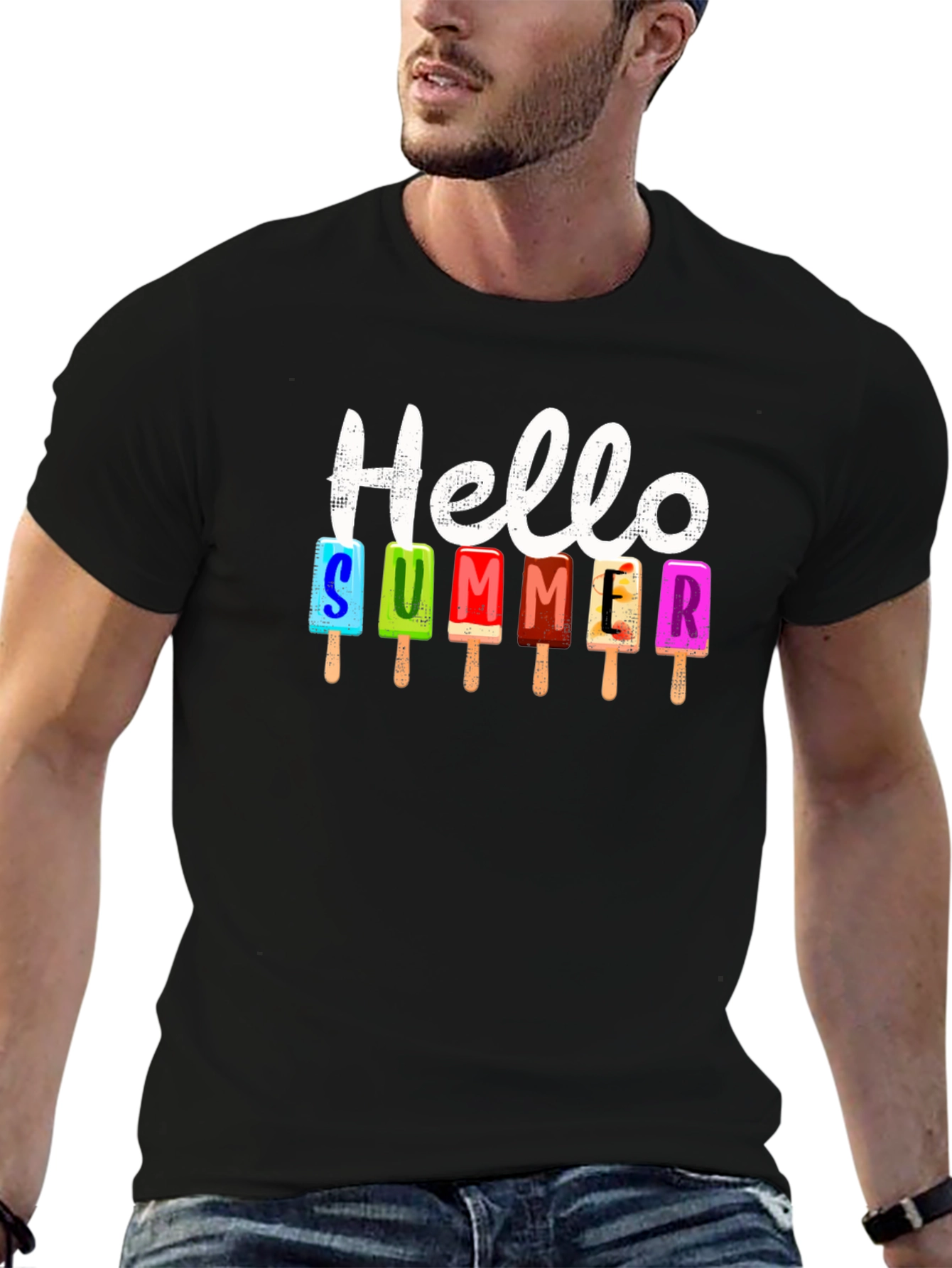 Camiseta Negra Hola Verano con Helados