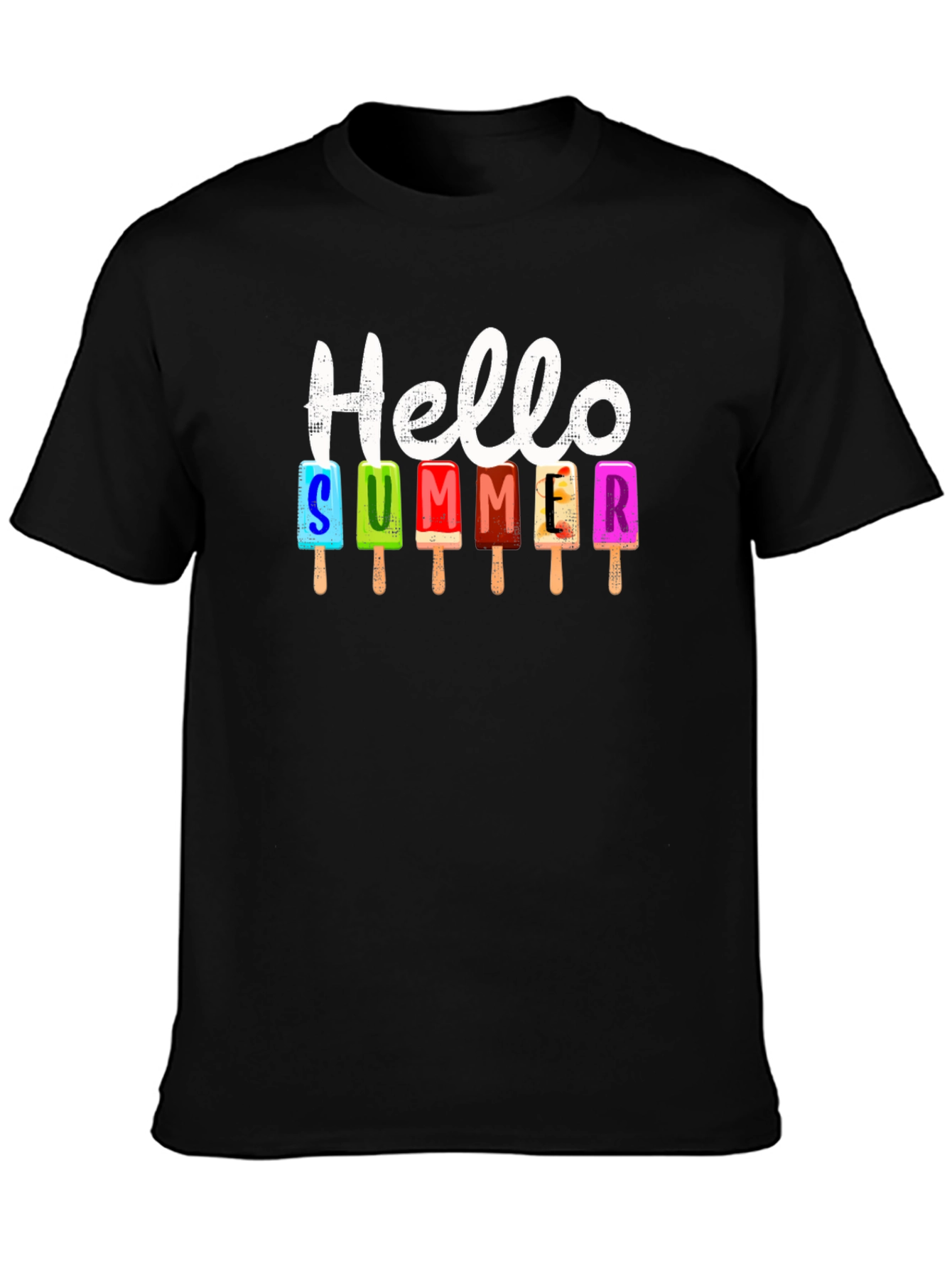 Camiseta Negra Hola Verano con Helados