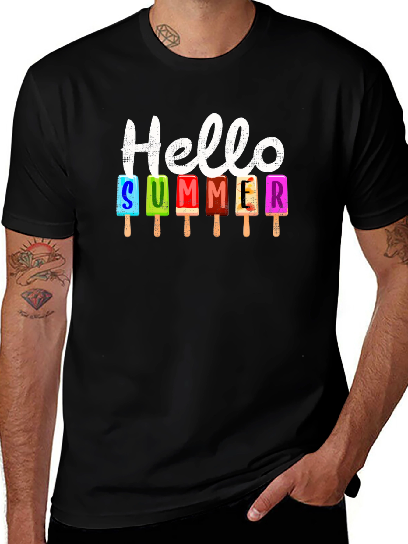 Camiseta Negra Hola Verano con Helados