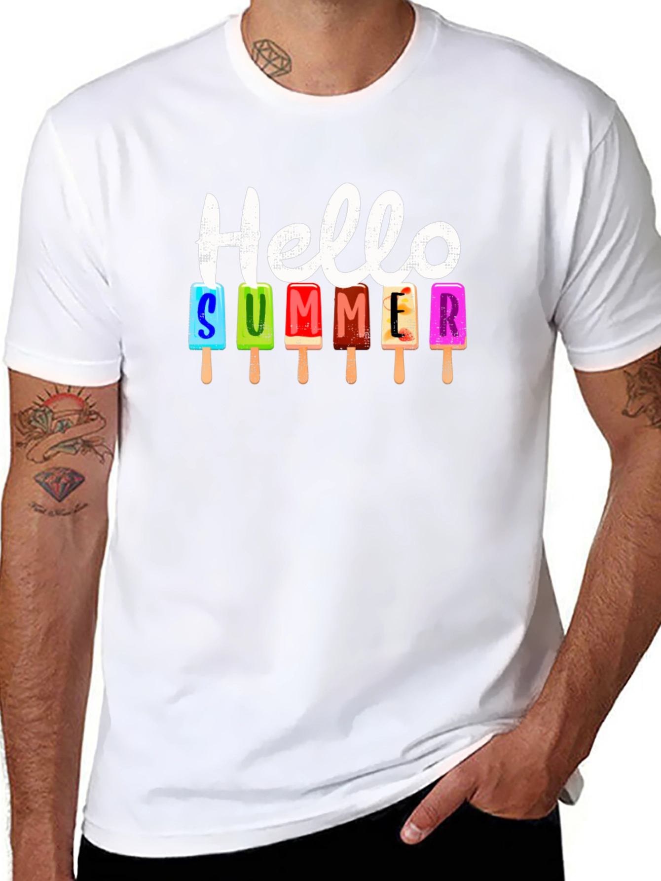 Camiseta Negra Hola Verano con Helados