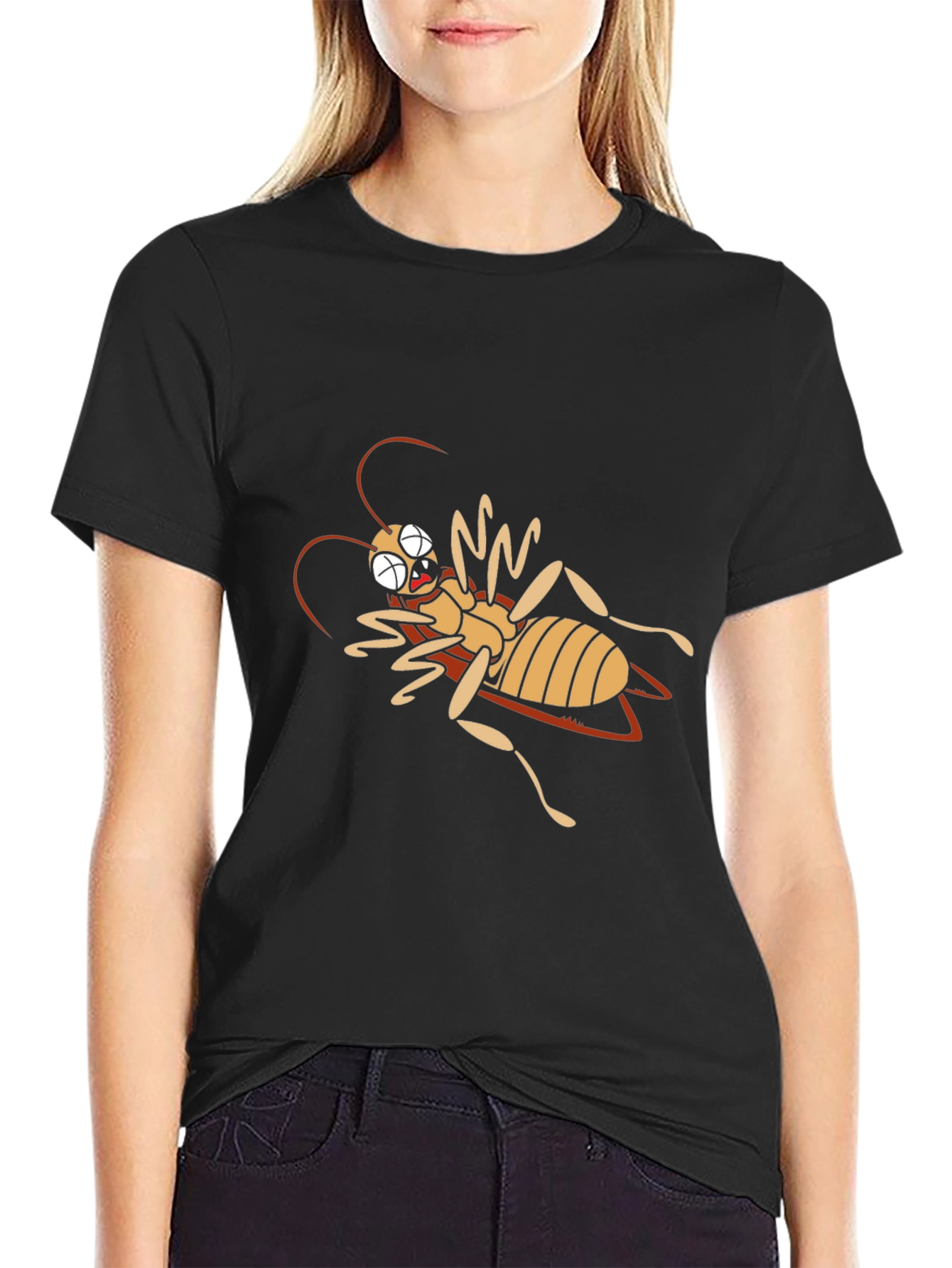 Camiseta Negra con Diseño de Insecto Caricaturesco