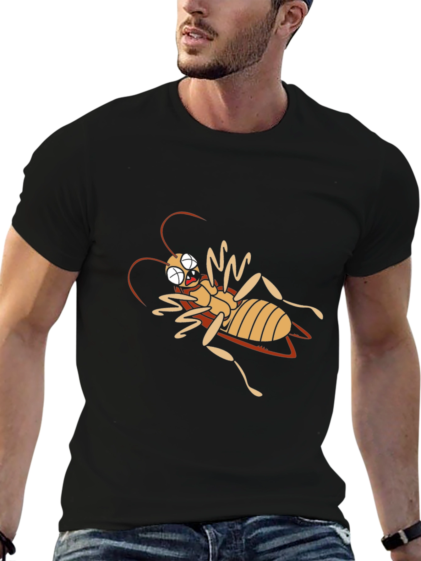 Camiseta Negra con Diseño de Insecto Caricaturesco
