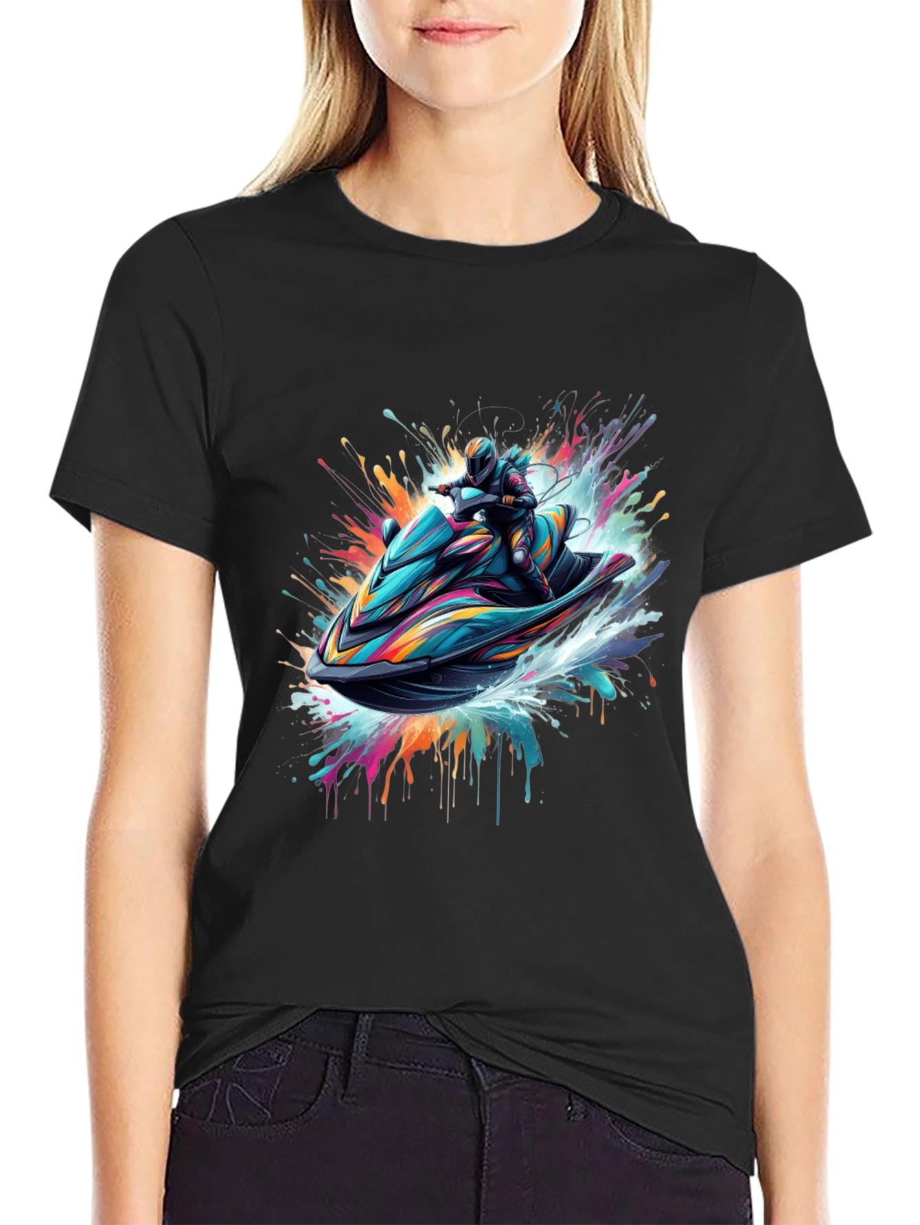 Camiseta Negra Jet Ski Abstracto