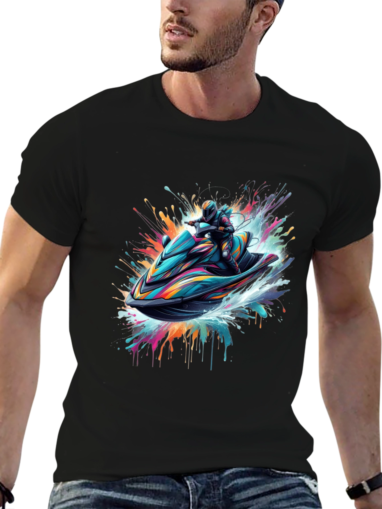 Camiseta Negra Jet Ski Abstracto