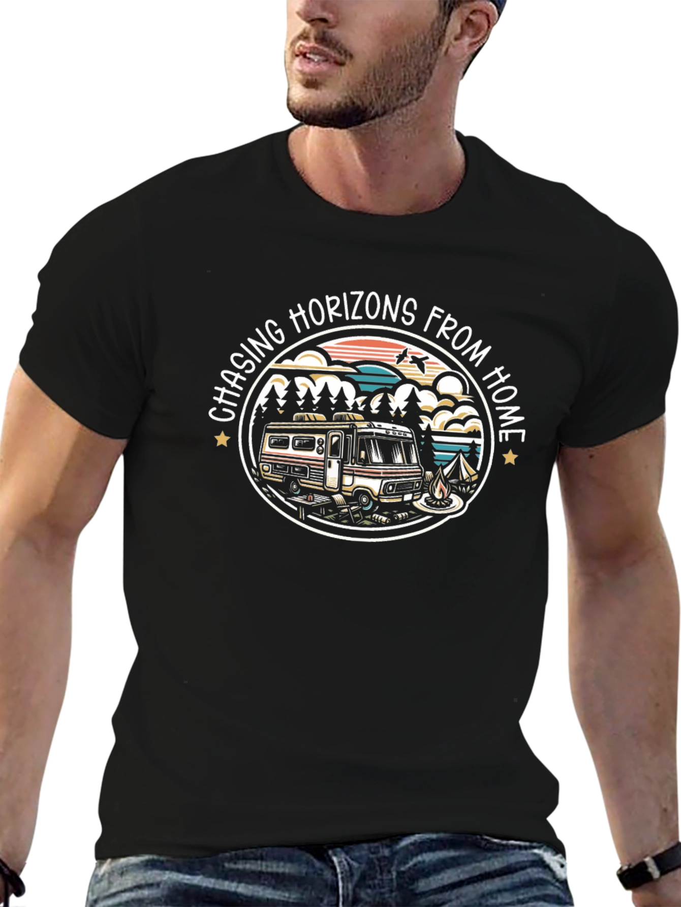 Camiseta Negra Chasing Horizons From Home