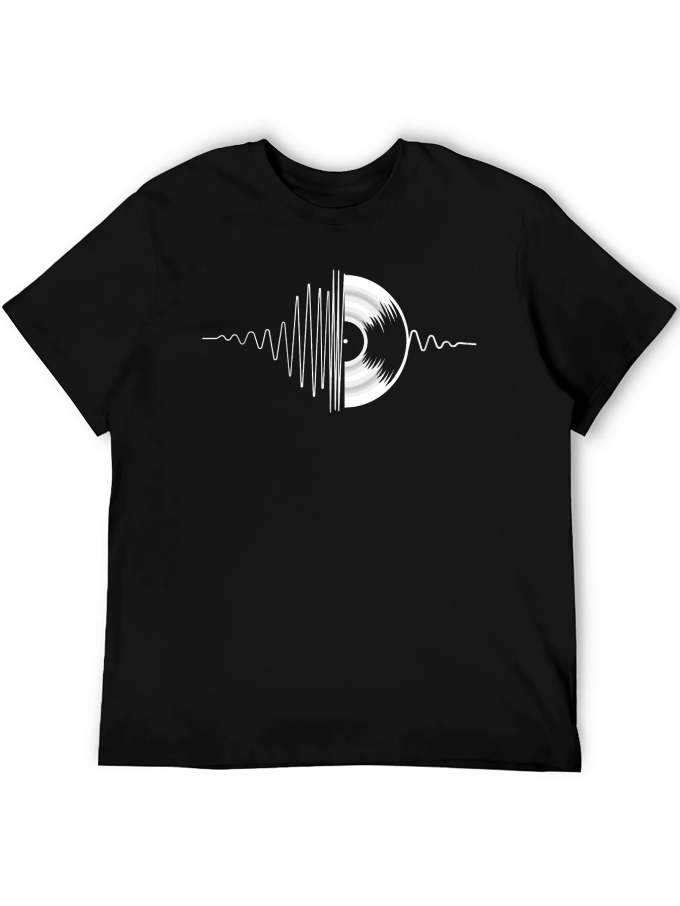Camiseta Negra Vinilo Música Diseño Ondas