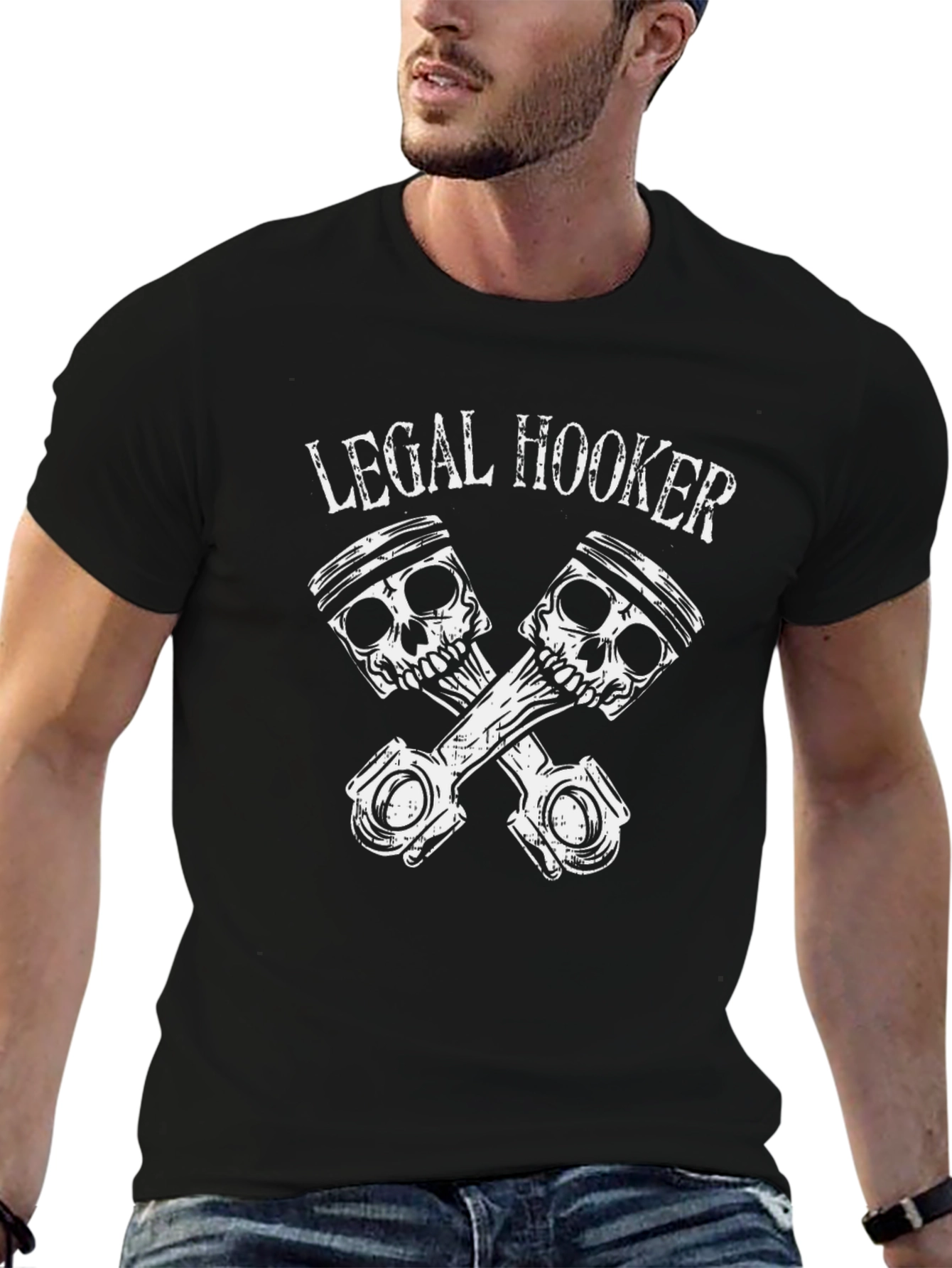 Camiseta Negra Legal Hooker con Diseño de Pistones
