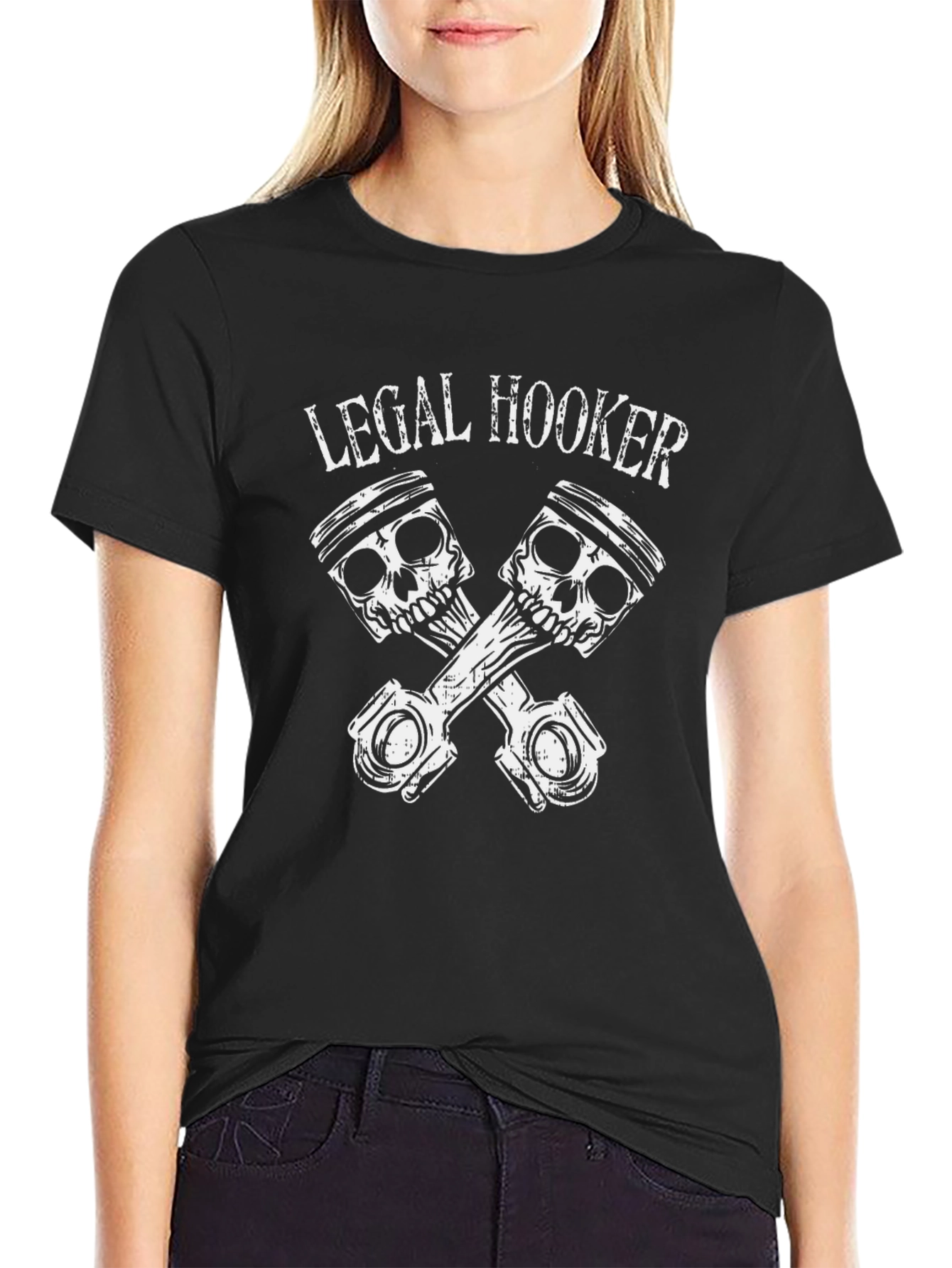 Camiseta Negra Legal Hooker con Diseño de Pistones