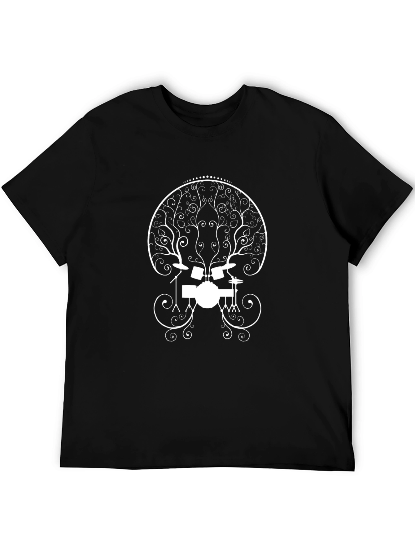 Camiseta Negra con Diseño de Batería Abstracta